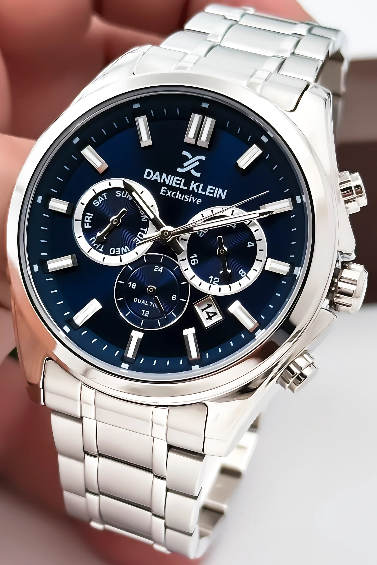 Daniel Klein Erkek Kol Saati Exclusive Çelik Kordon Bileklik Hediyesi ile Gümüş-Mavi zmdk1192