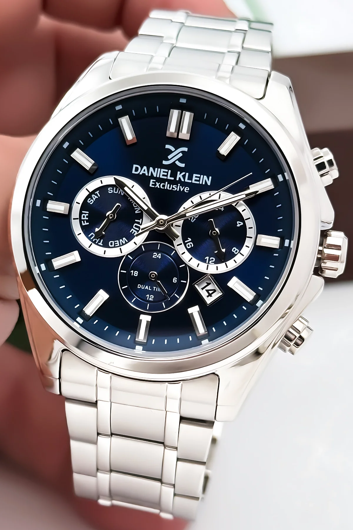 Daniel Klein Erkek Kol Saati Exclusive Çelik Kordon Bileklik Hediyesi ile Gümüş-Mavi zmdk1192