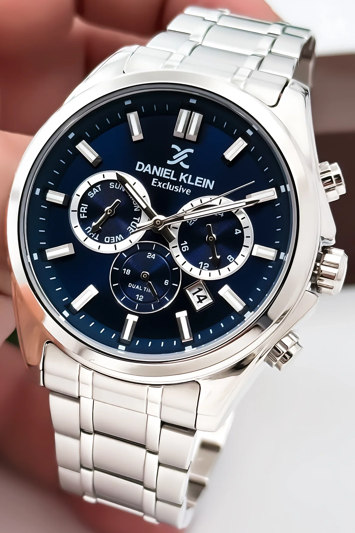 Daniel Klein Erkek Kol Saati Exclusive Çelik Kordon Bileklik Hediyesi ile Gümüş-Mavi zmdk1192