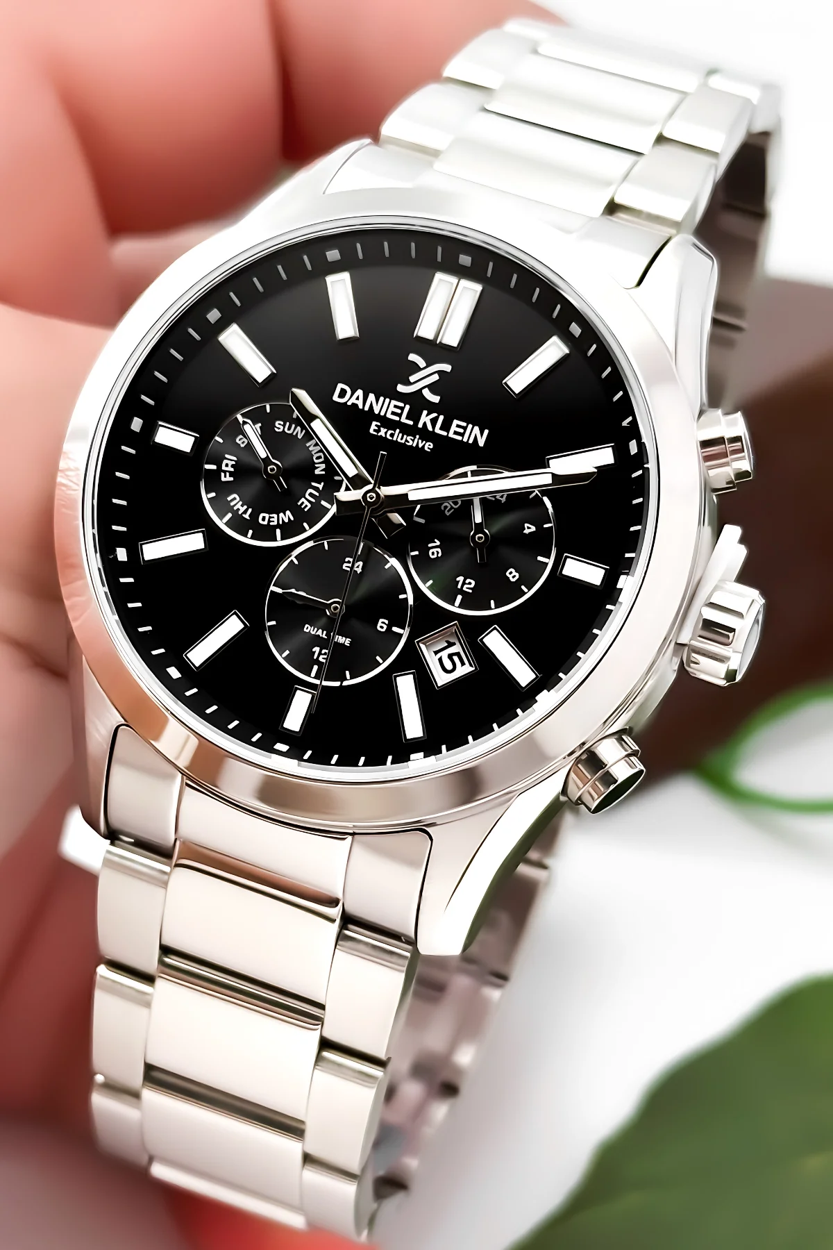 Daniel Klein Erkek Kol Saati Exclusive Çelik Kordon Bileklik Hediyesi ile Gümüş-Siyah zmdk1125