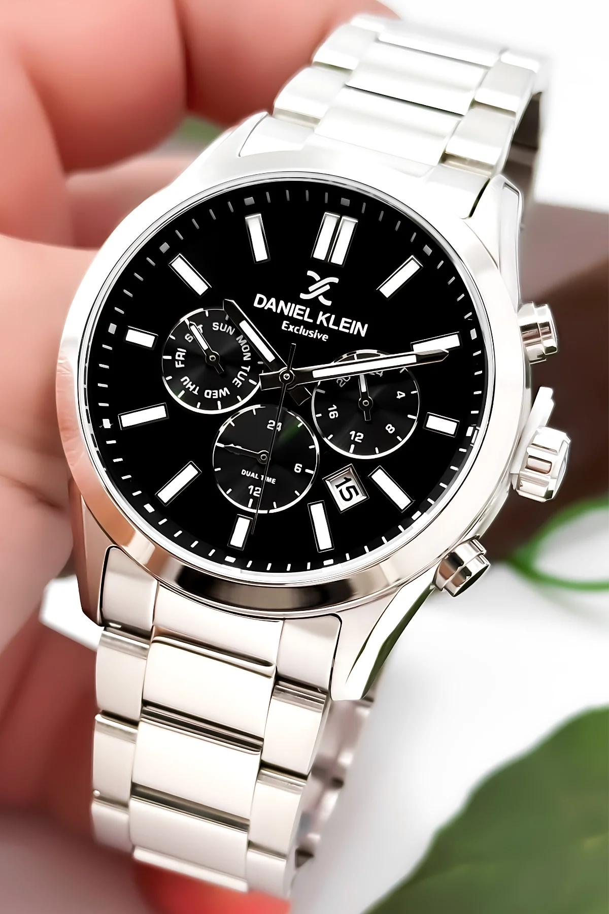 Daniel Klein Erkek Kol Saati Exclusive Çelik Kordon Bileklik Hediyesi ile Gümüş-Siyah zmdk1125