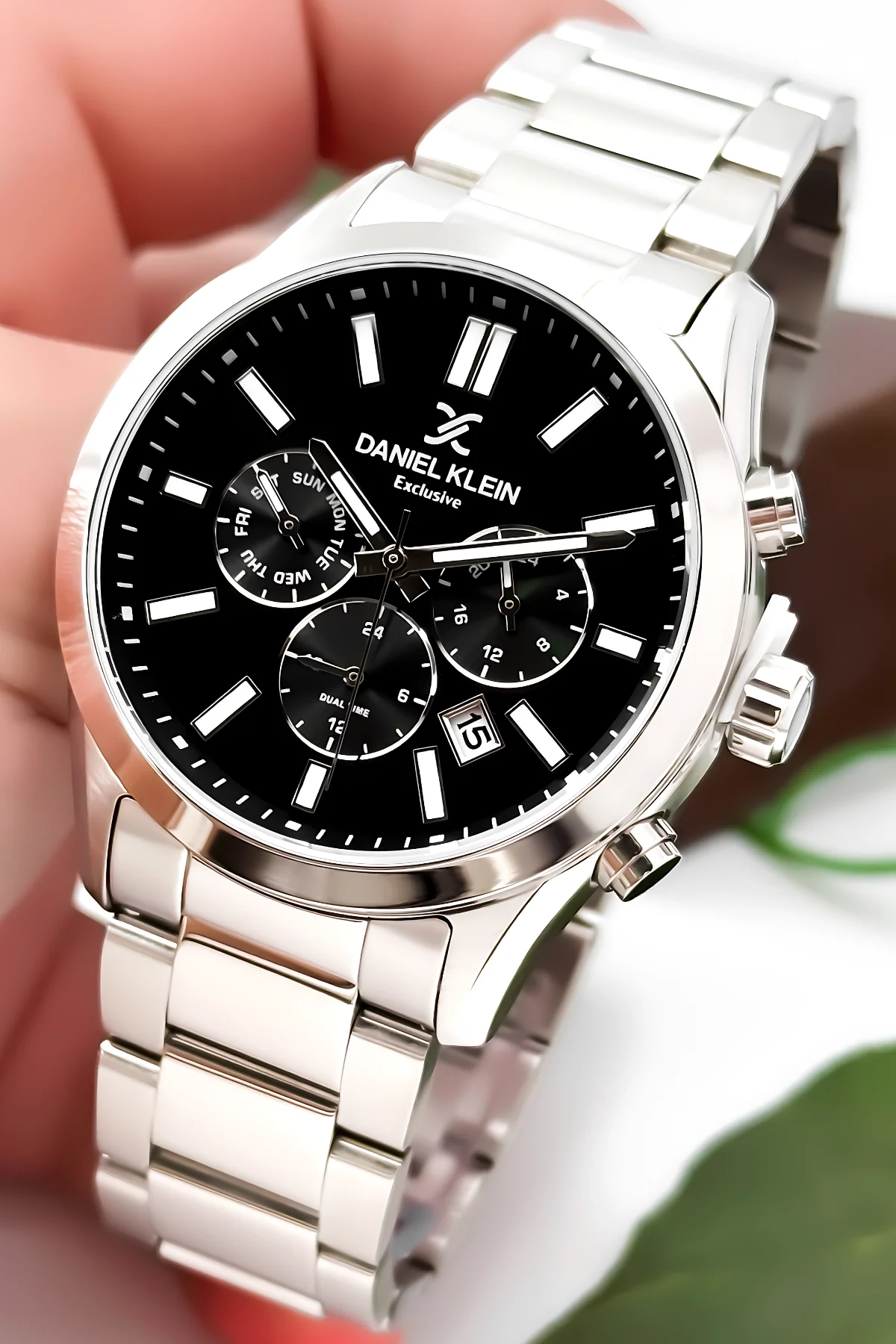 Daniel Klein Erkek Kol Saati Exclusive Çelik Kordon Bileklik Hediyesi ile Gümüş-Siyah zmdk1125