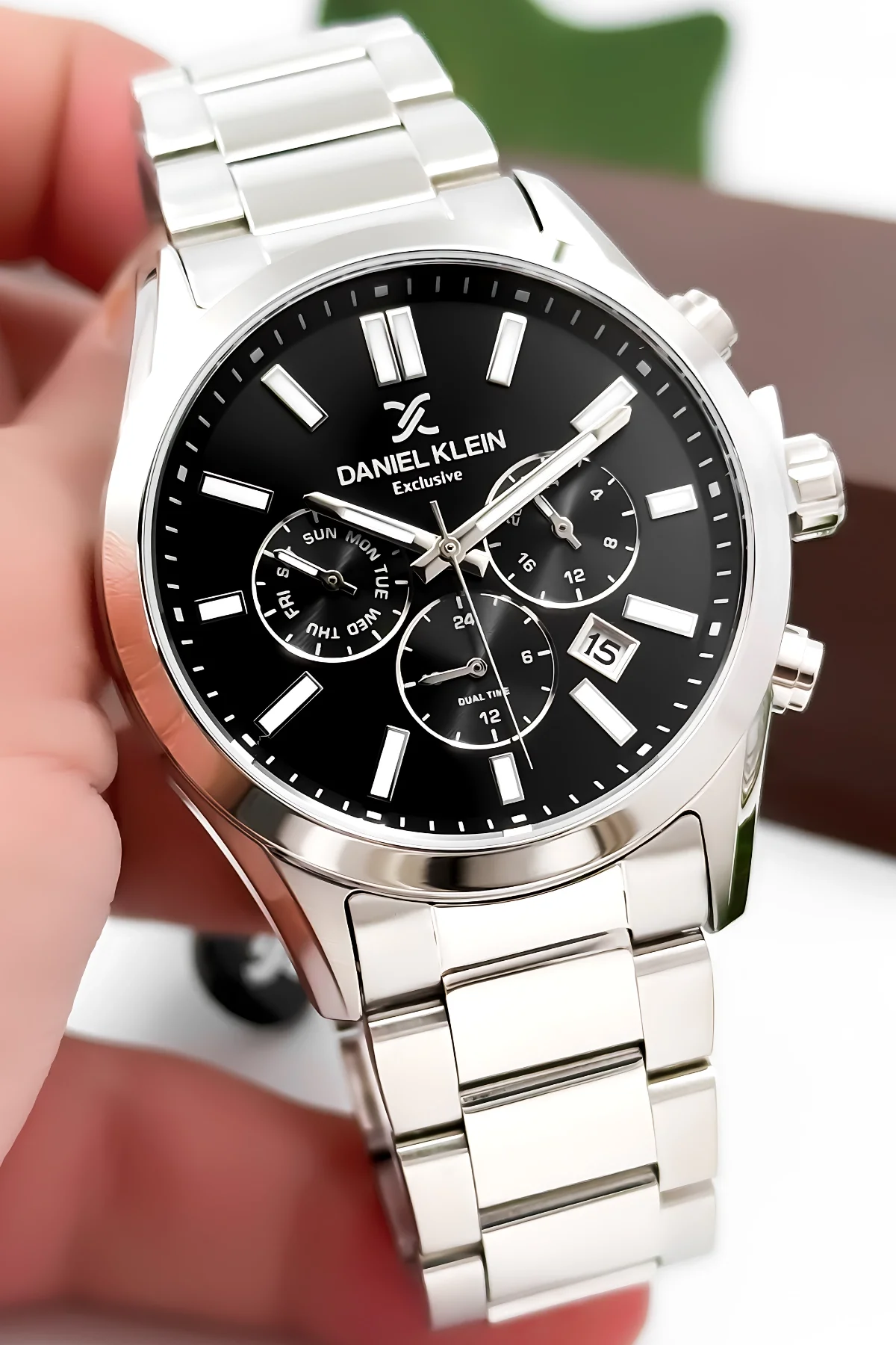 Daniel Klein Erkek Kol Saati Exclusive Çelik Kordon Bileklik Hediyesi ile Gümüş-Siyah zmdk1125