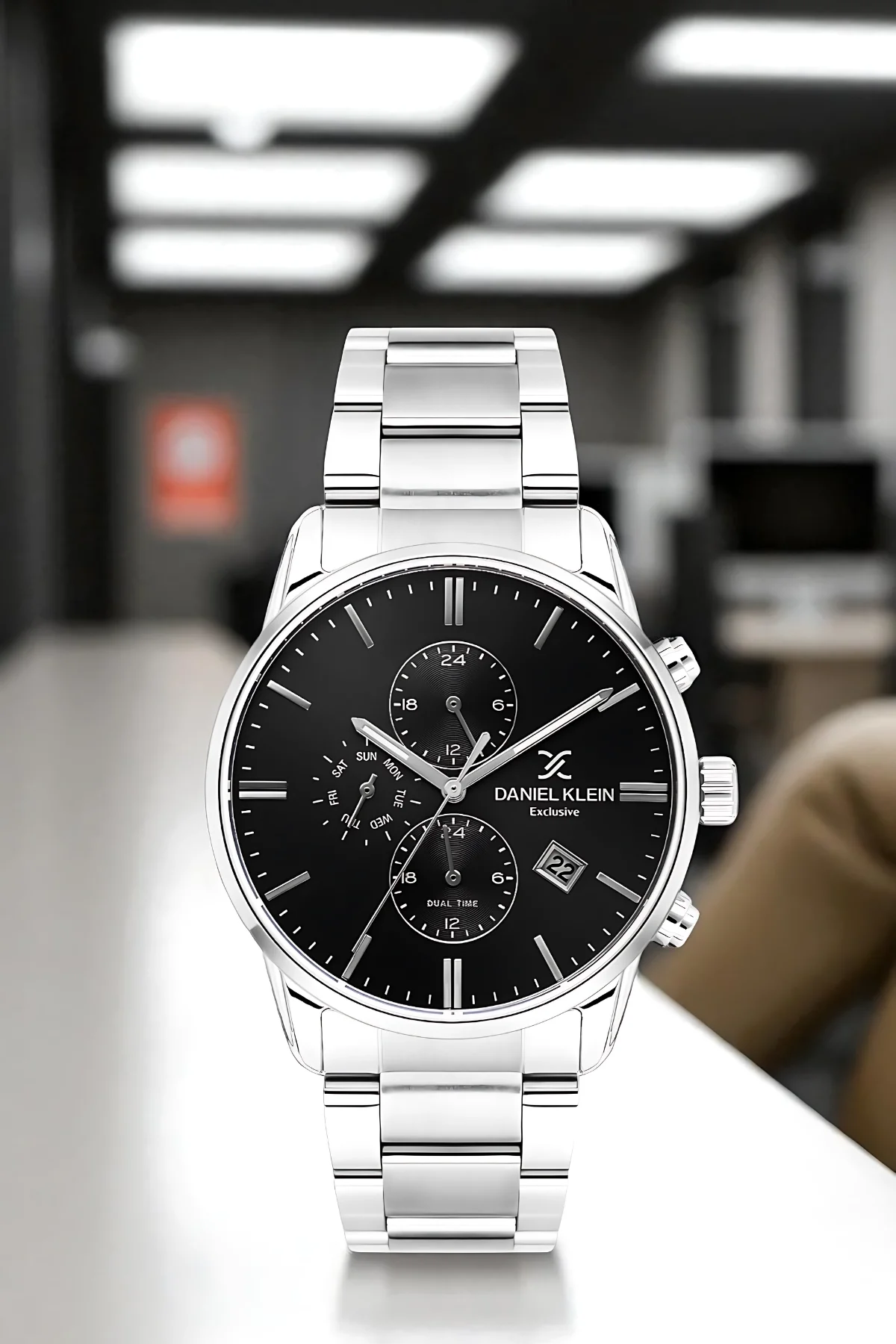 Daniel Klein Erkek Kol Saati Exclusive Çelik Kordon Bileklik Hediyesi ile Gümüş-Siyah zmdk1191