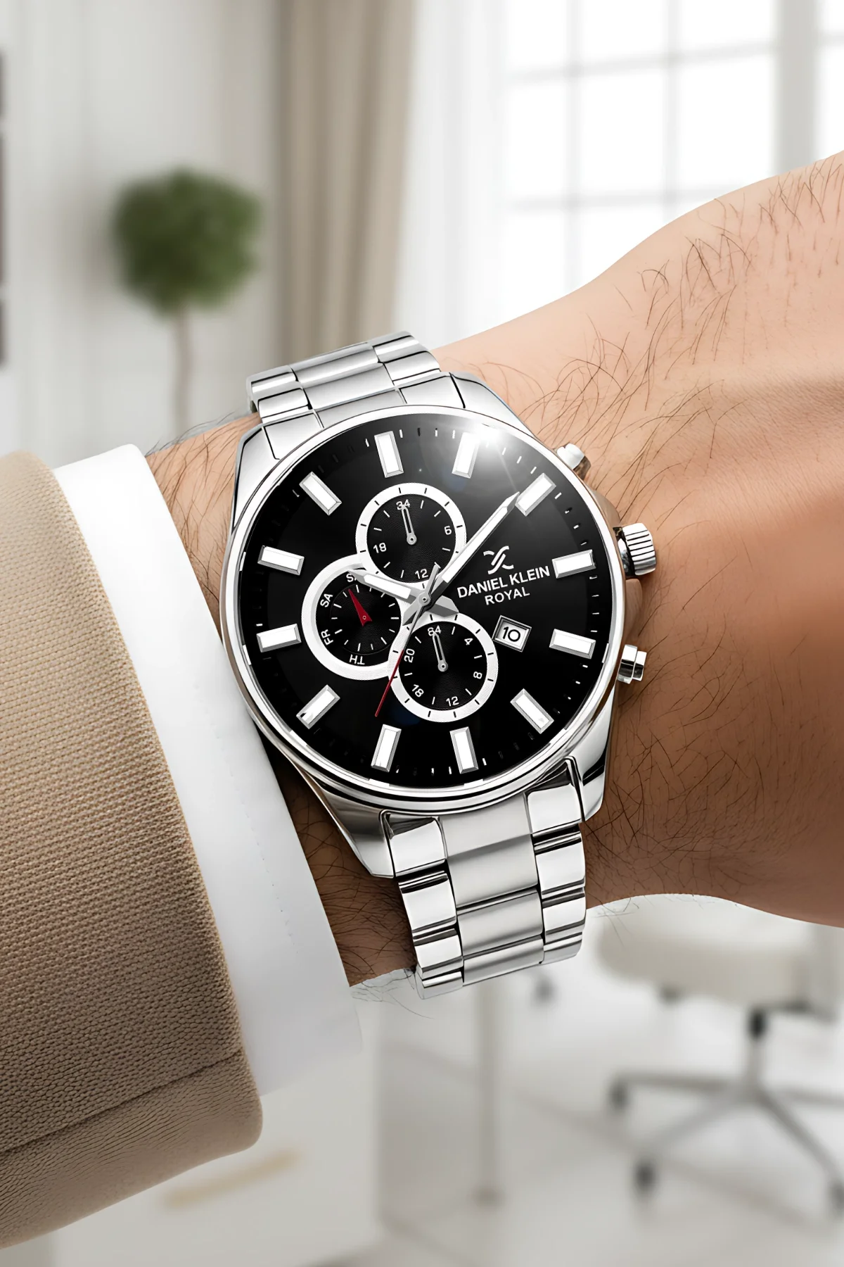 Daniel Klein Erkek Kol Saati Takvimli Çelik Kordon Çelik Kasa 3 Atm Su Geçirmez Gümüş-Siyah zmdk1143