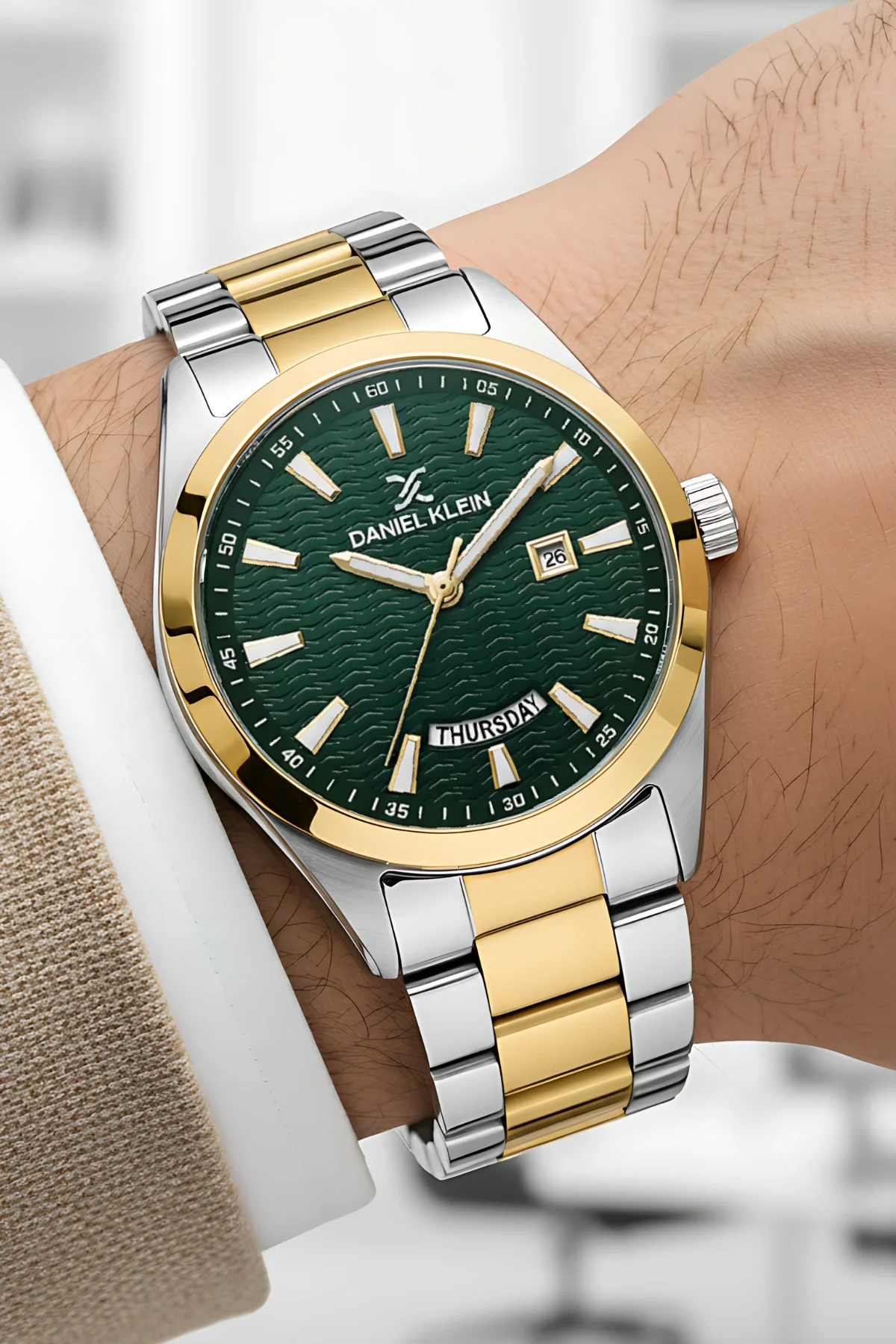 Daniel Klein Erkek Kol Saati Takvimli Çelik Kordon Çelik Kasa Gümüş-Gold zmdk1139