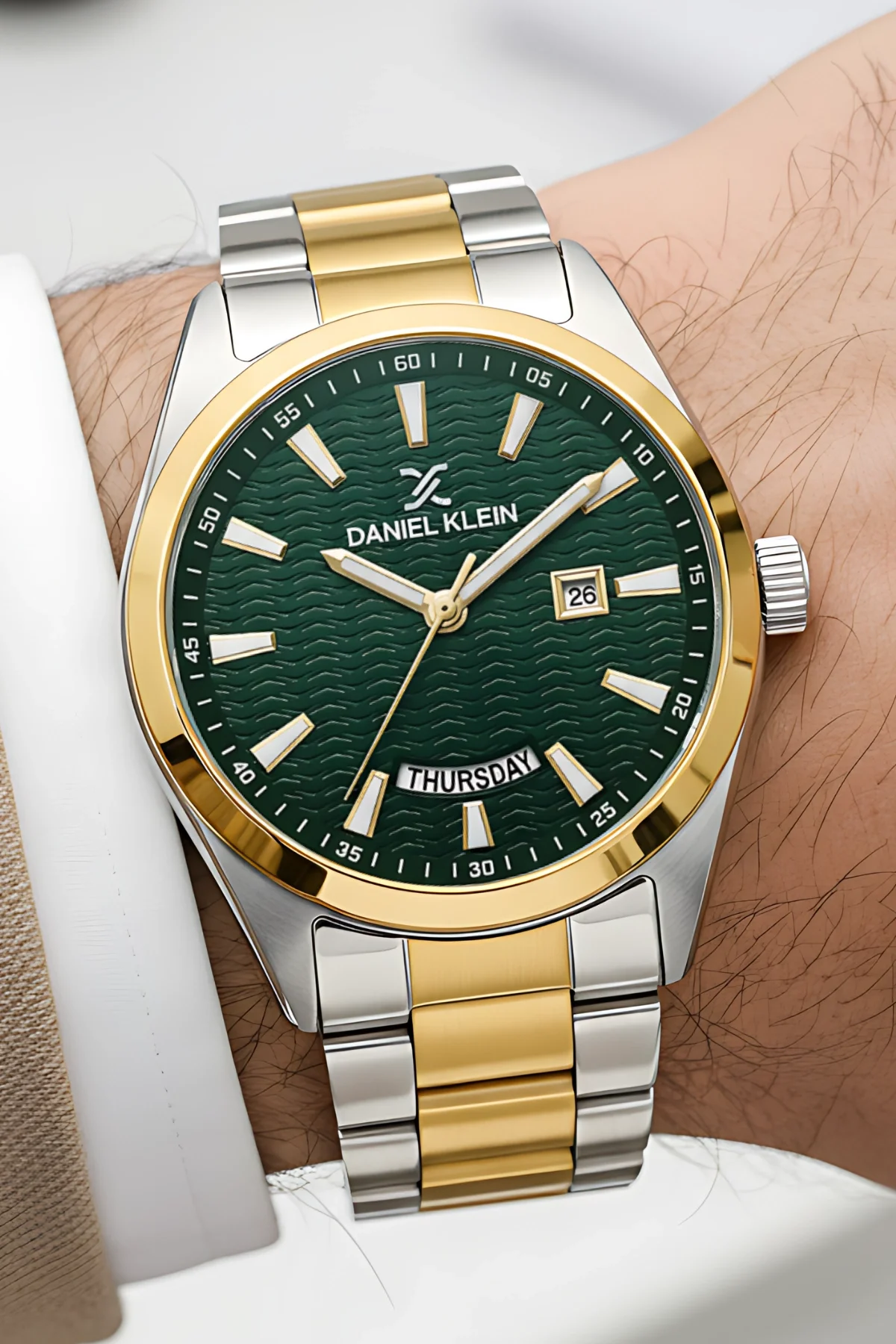 Daniel Klein Erkek Kol Saati Takvimli Çelik Kordon Çelik Kasa Gümüş-Gold zmdk1139