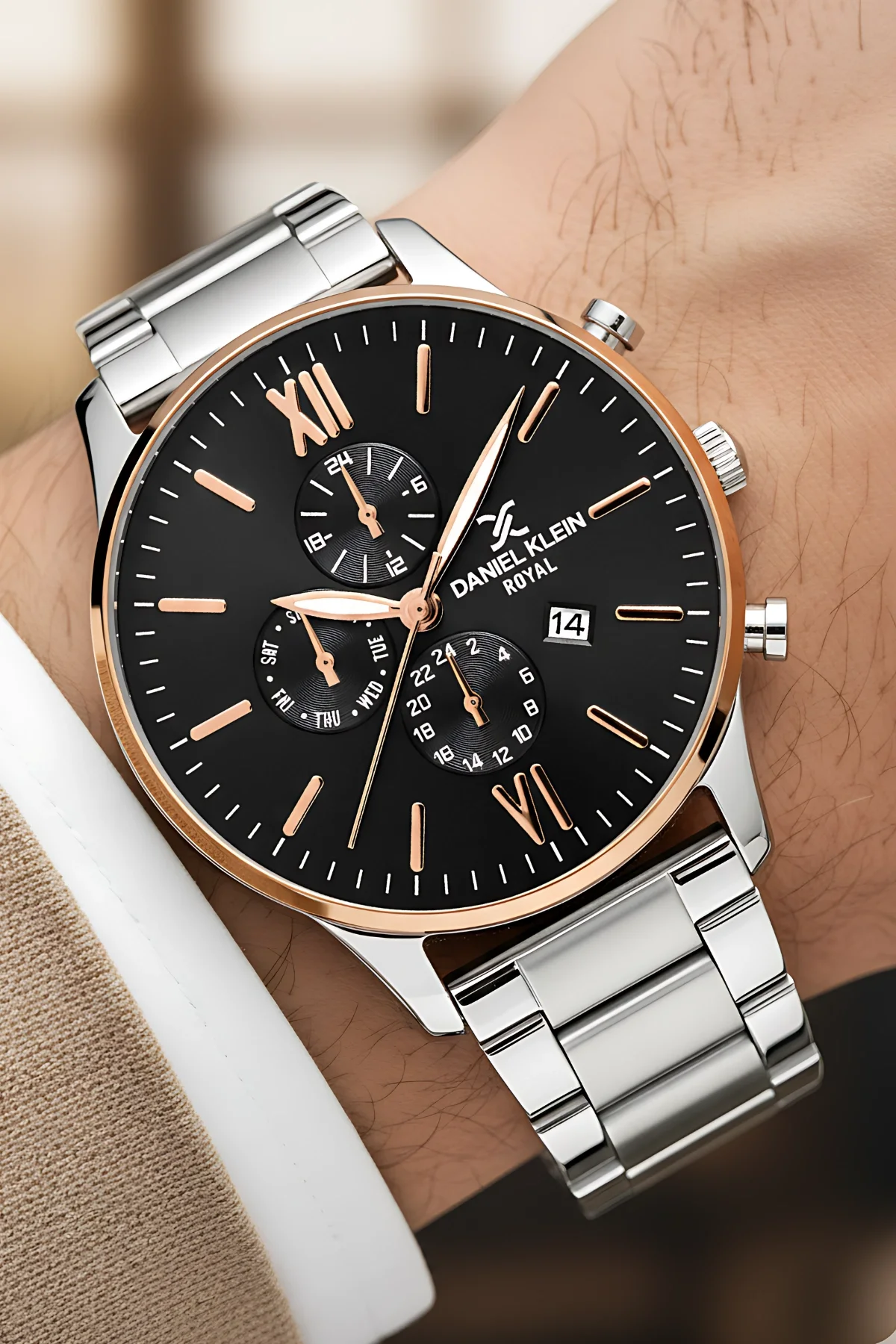 Daniel Klein Erkek Kol Saati Takvimli Çelik Kordon Çelik Kasa Gümüş-Siyah-Rose Bileklik Hediyesi İle zmdk1134
