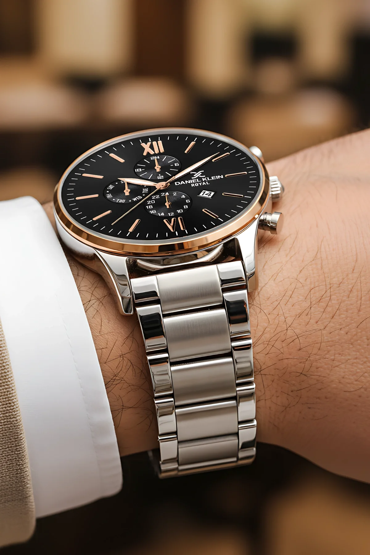 Daniel Klein Erkek Kol Saati Takvimli Çelik Kordon Çelik Kasa Gümüş-Siyah-Rose Bileklik Hediyesi İle zmdk1134