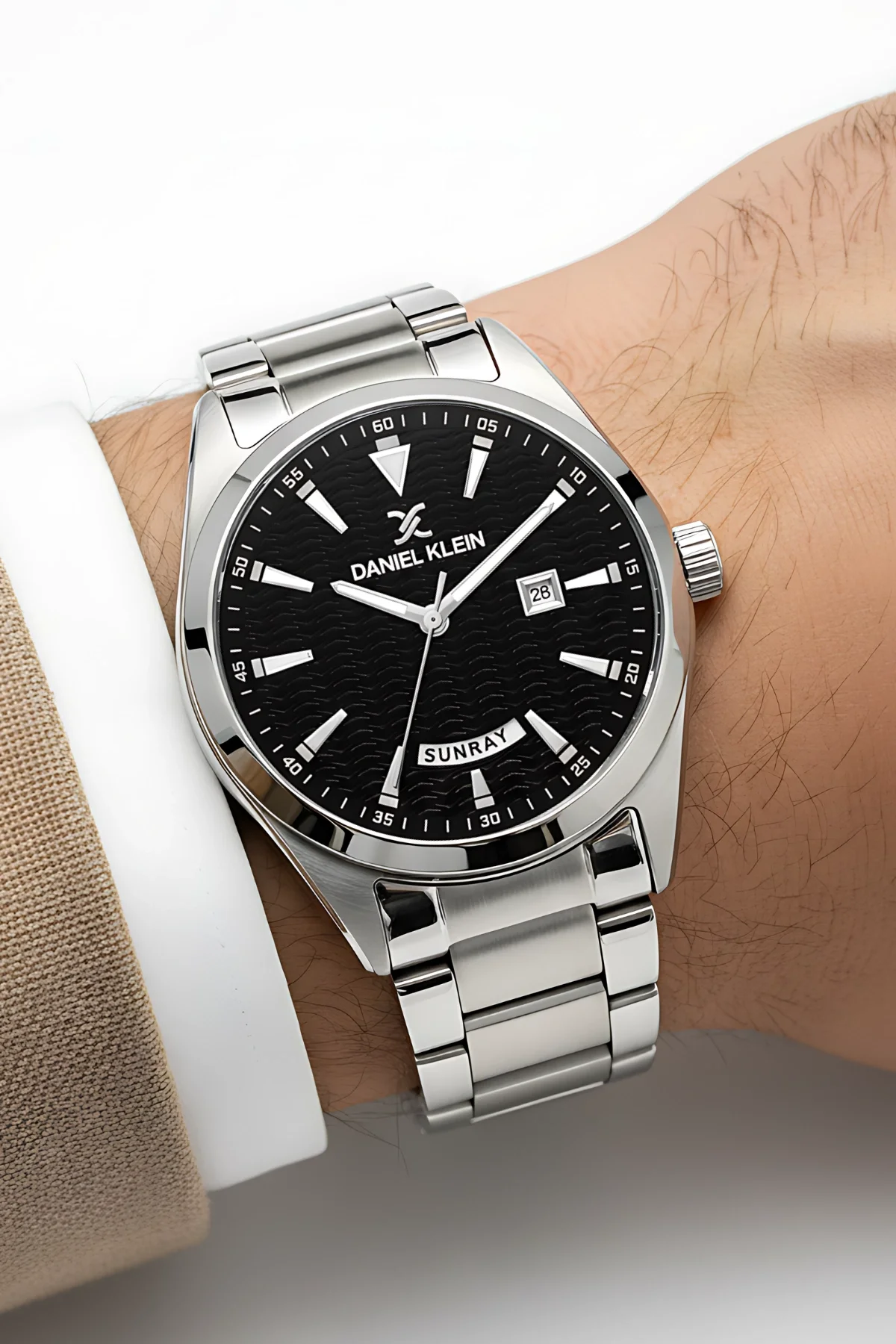 Daniel Klein Erkek Kol Saati Takvimli Çelik Kordon Çelik Kasa Gümüş-Siyah zmdk1139