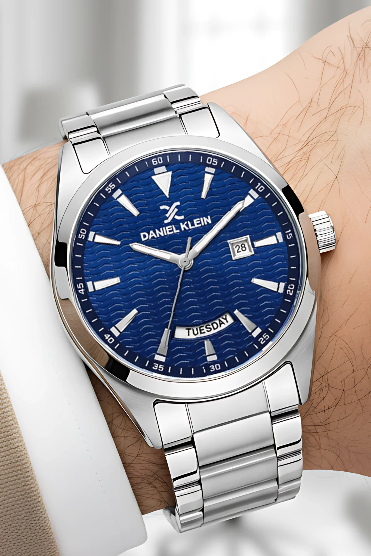 Daniel Klein Erkek Kol Saati Takvimli Çelik Kordon Gümüş-Mavi zmdk1139