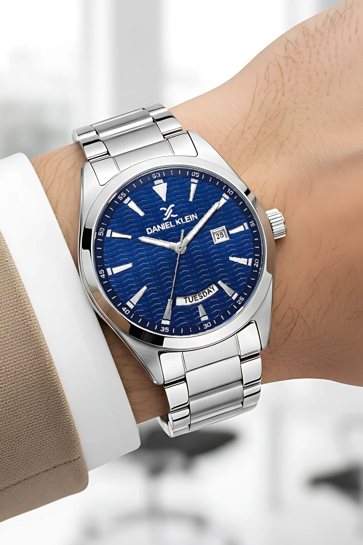 Daniel Klein Erkek Kol Saati Takvimli Çelik Kordon Gümüş-Mavi zmdk1139