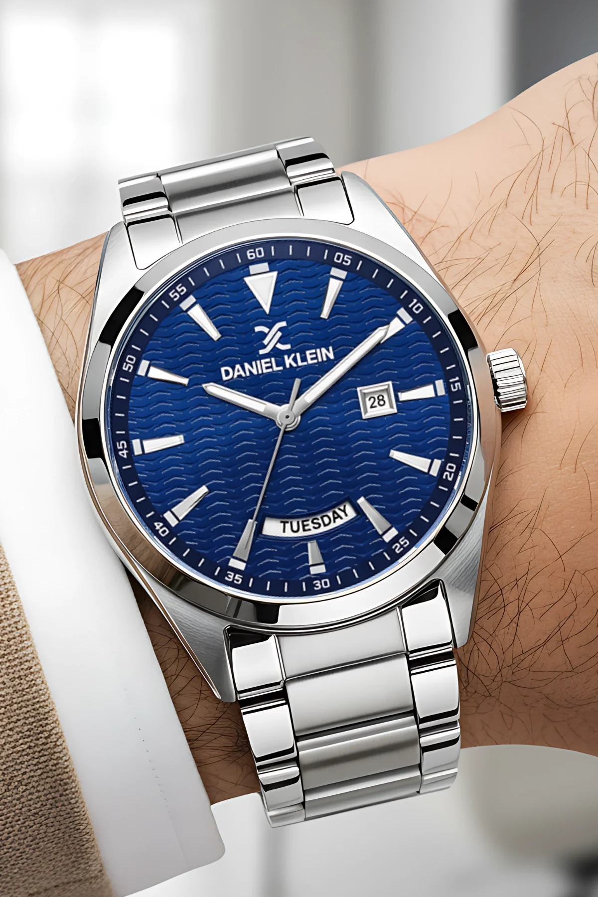 Daniel Klein Erkek Kol Saati Takvimli Çelik Kordon Gümüş-Mavi zmdk1139