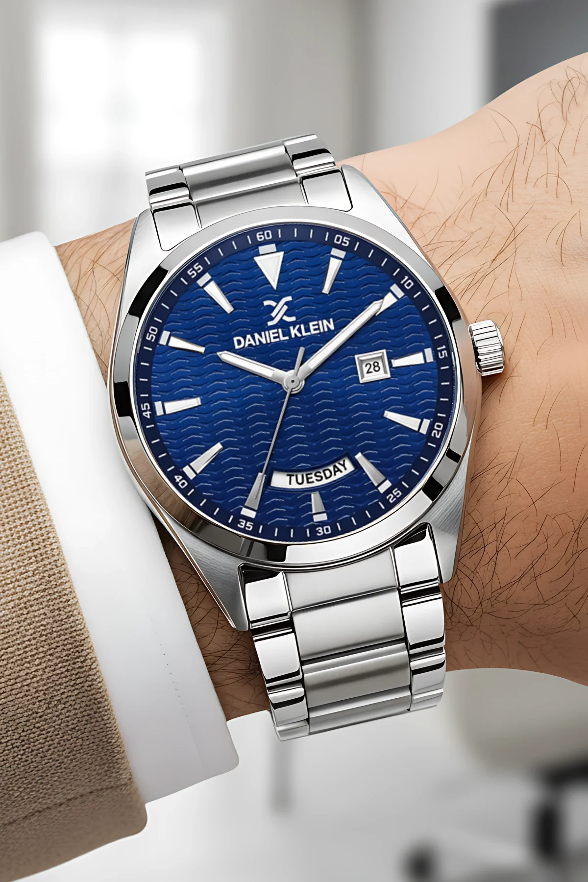Daniel Klein Erkek Kol Saati Takvimli Çelik Kordon Gümüş-Mavi zmdk1139