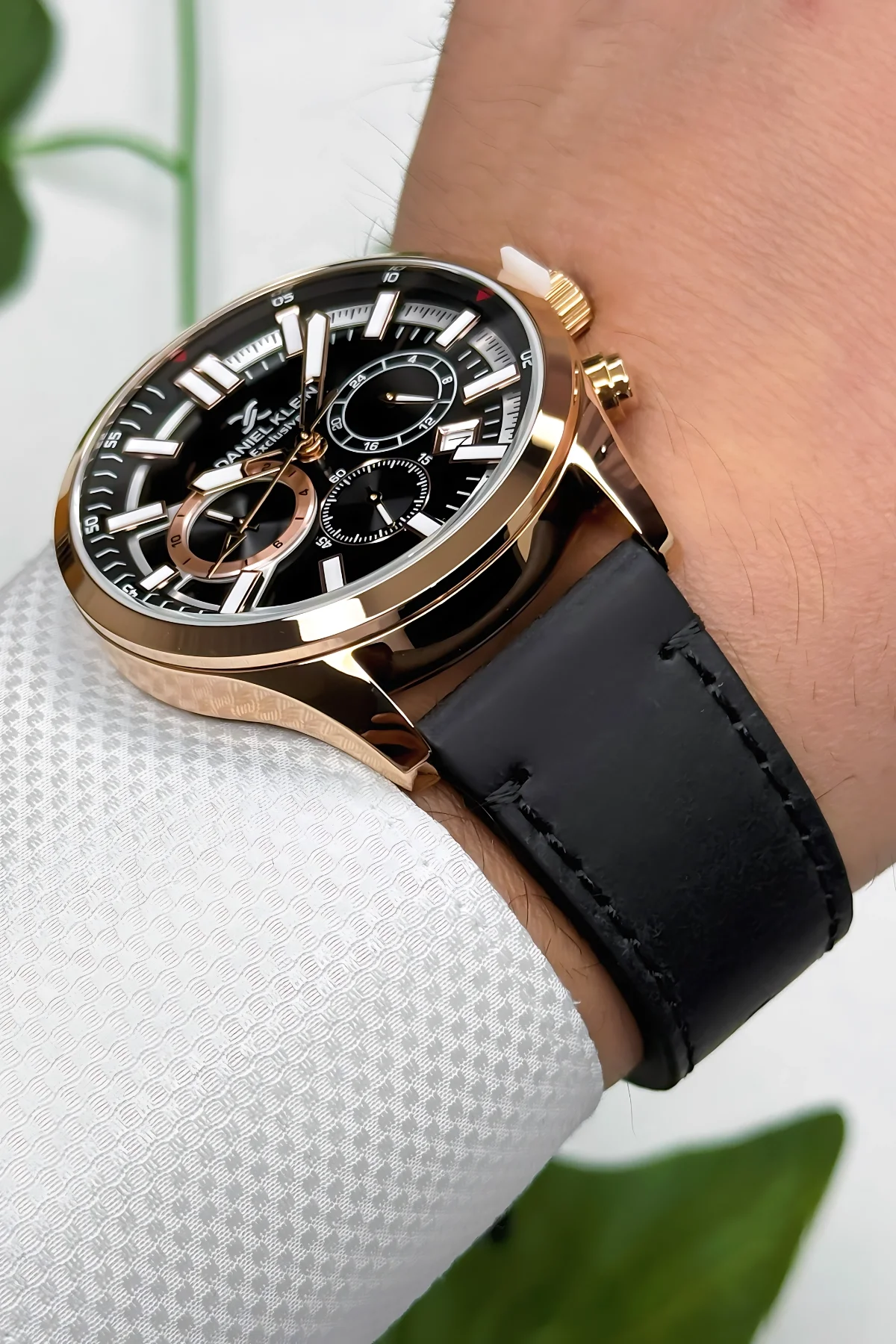 Daniel Klein Exclusive Siyah Deri Kordon Rose Çelik Kasa Erkek Kol Saati+Bileklik zmdk1171