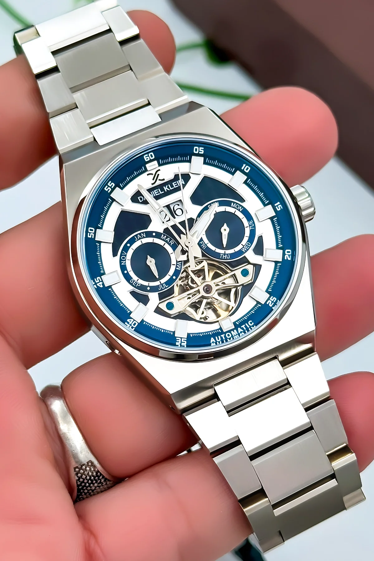Daniel Klein Otomatik Mekanizma Çelik Kordon Çelik Kasa Erkek Kol Saati Gümüş-Mavi zmdk1196