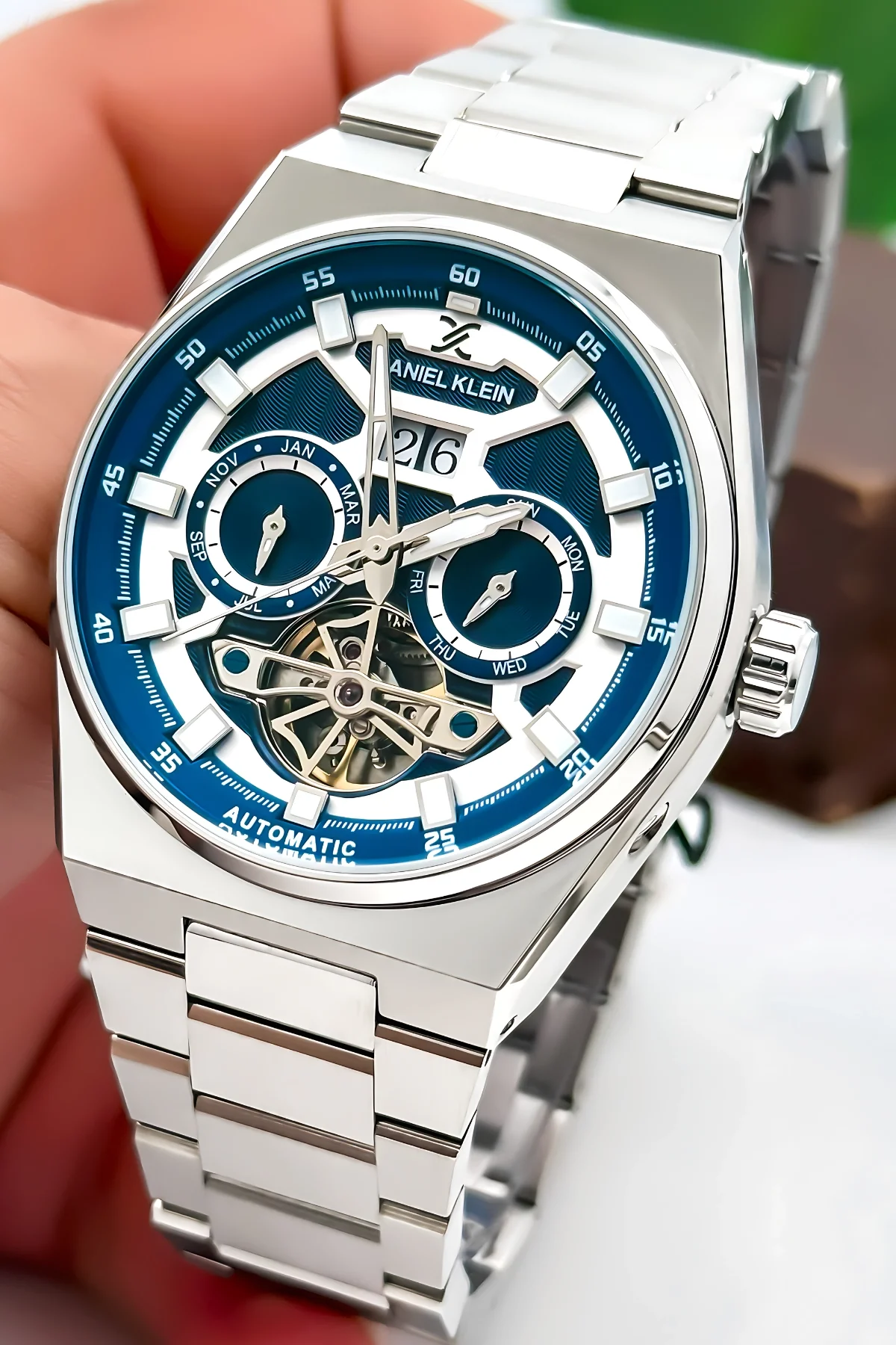 Daniel Klein Otomatik Mekanizma Çelik Kordon Çelik Kasa Erkek Kol Saati Gümüş-Mavi zmdk1196