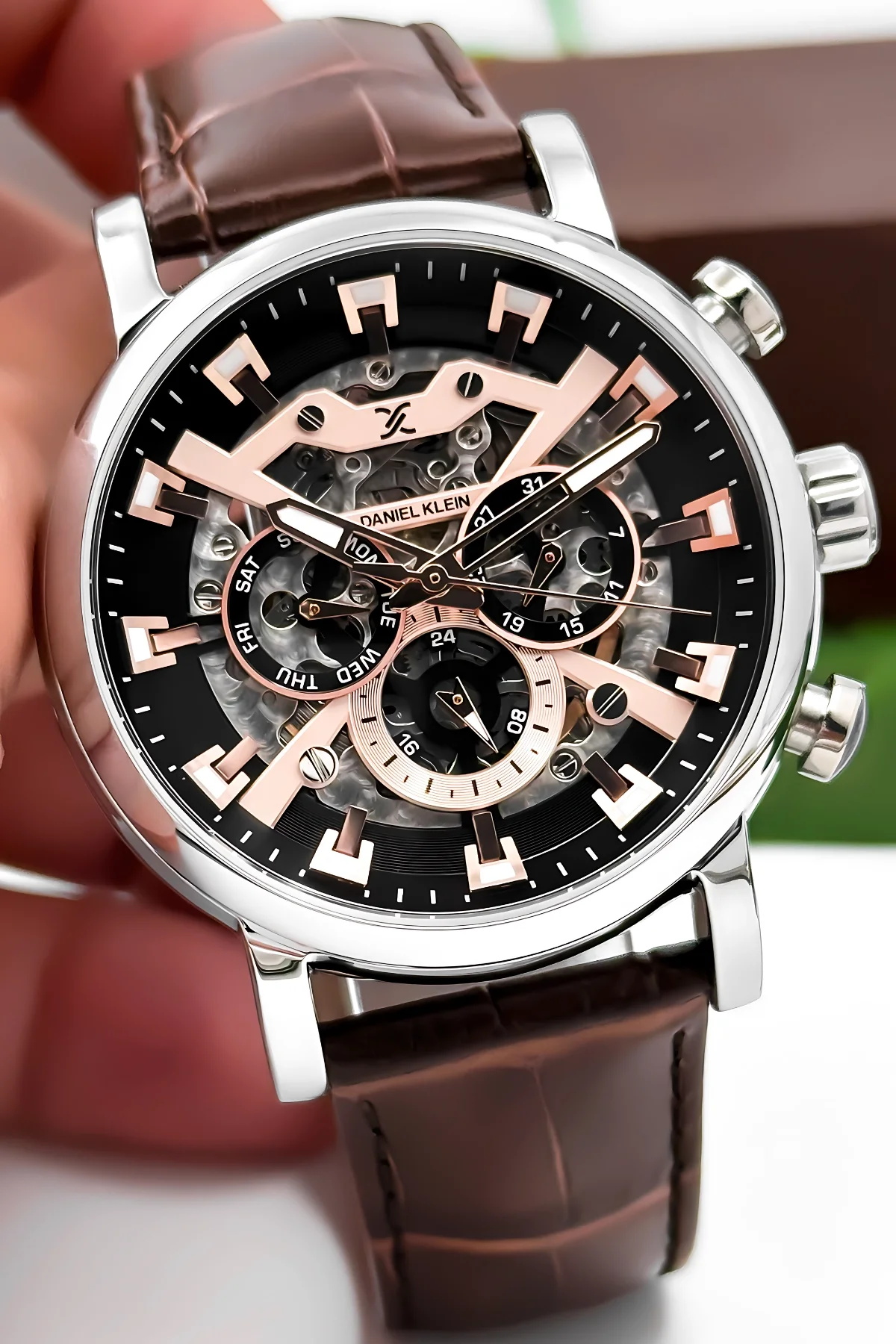 Daniel Klein Otomatik Mekanizma Deri Kordon Çelik Kasa Erkek Kol Saati Kahve-Gümüş zmdk1194