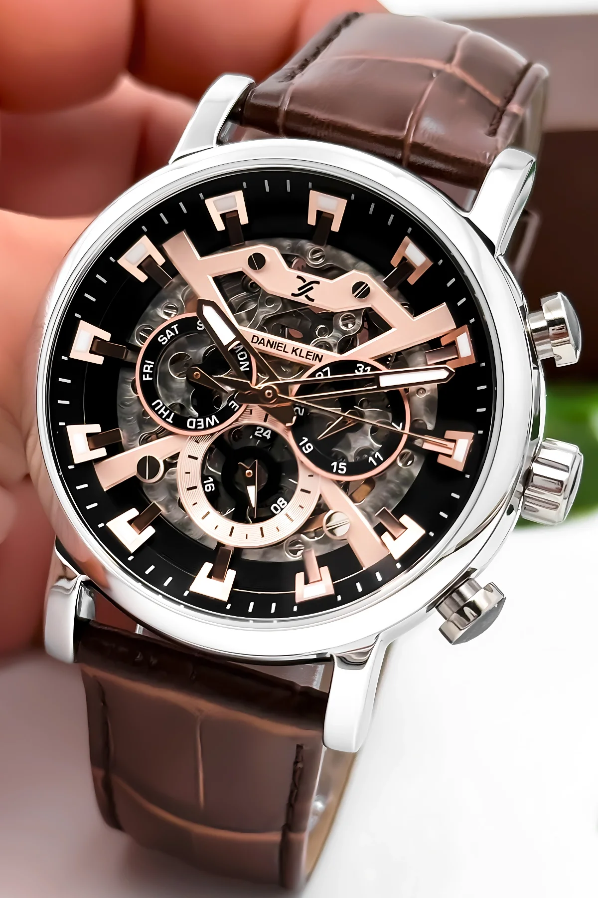 Daniel Klein Otomatik Mekanizma Deri Kordon Çelik Kasa Erkek Kol Saati Kahve-Gümüş zmdk1194