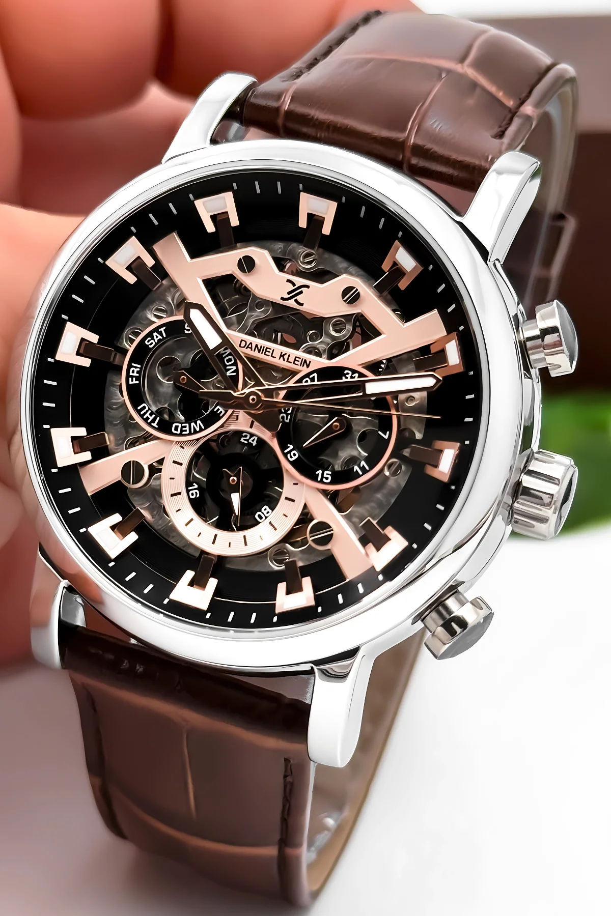Daniel Klein Otomatik Mekanizma Deri Kordon Çelik Kasa Erkek Kol Saati Kahve-Gümüş zmdk1194