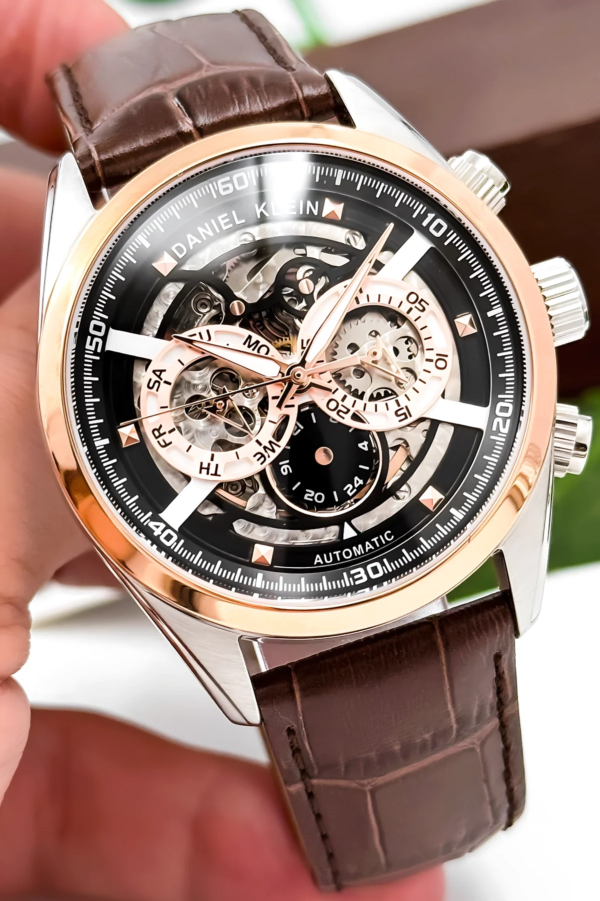 Daniel Klein Otomatik Mekanizma Deri Kordon Çelik Kasa Erkek Kol Saati Kahve-Rose zmdk1195