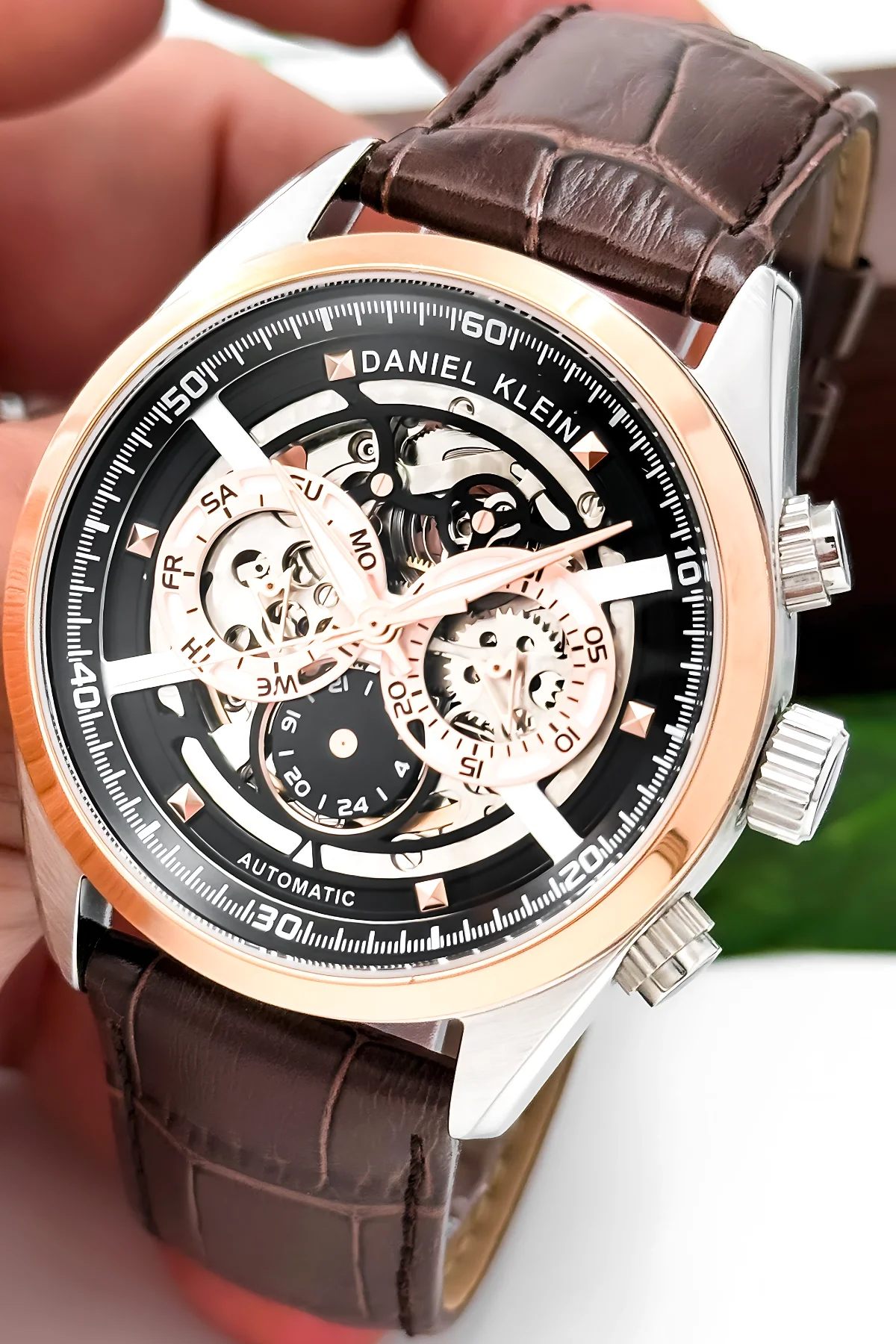 Daniel Klein Otomatik Mekanizma Deri Kordon Çelik Kasa Erkek Kol Saati Kahve-Rose zmdk1195