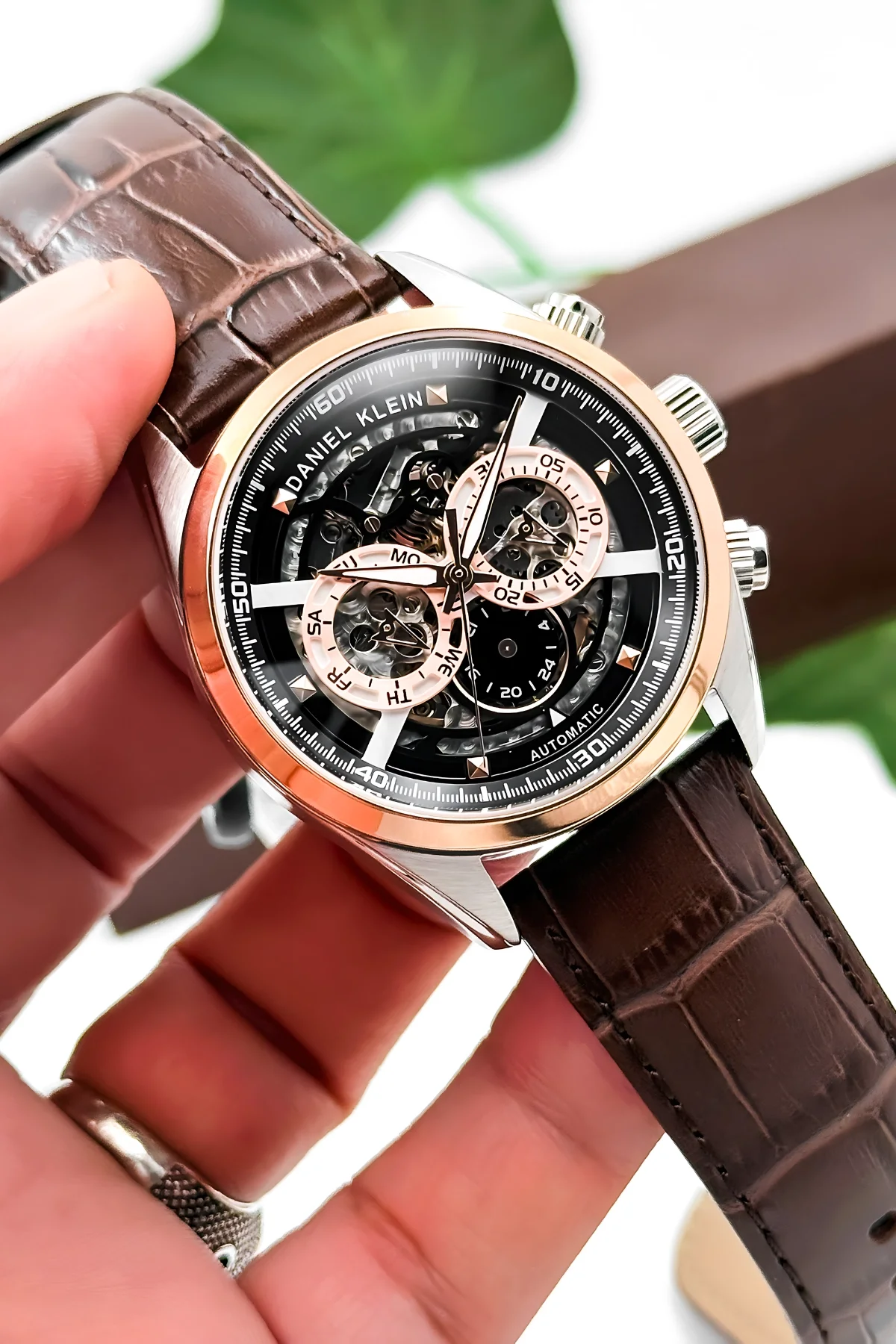 Daniel Klein Otomatik Mekanizma Deri Kordon Çelik Kasa Erkek Kol Saati Kahve-Rose zmdk1195