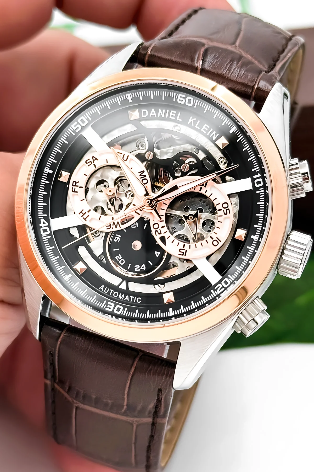 Daniel Klein Otomatik Mekanizma Deri Kordon Çelik Kasa Erkek Kol Saati Kahve-Rose zmdk1195
