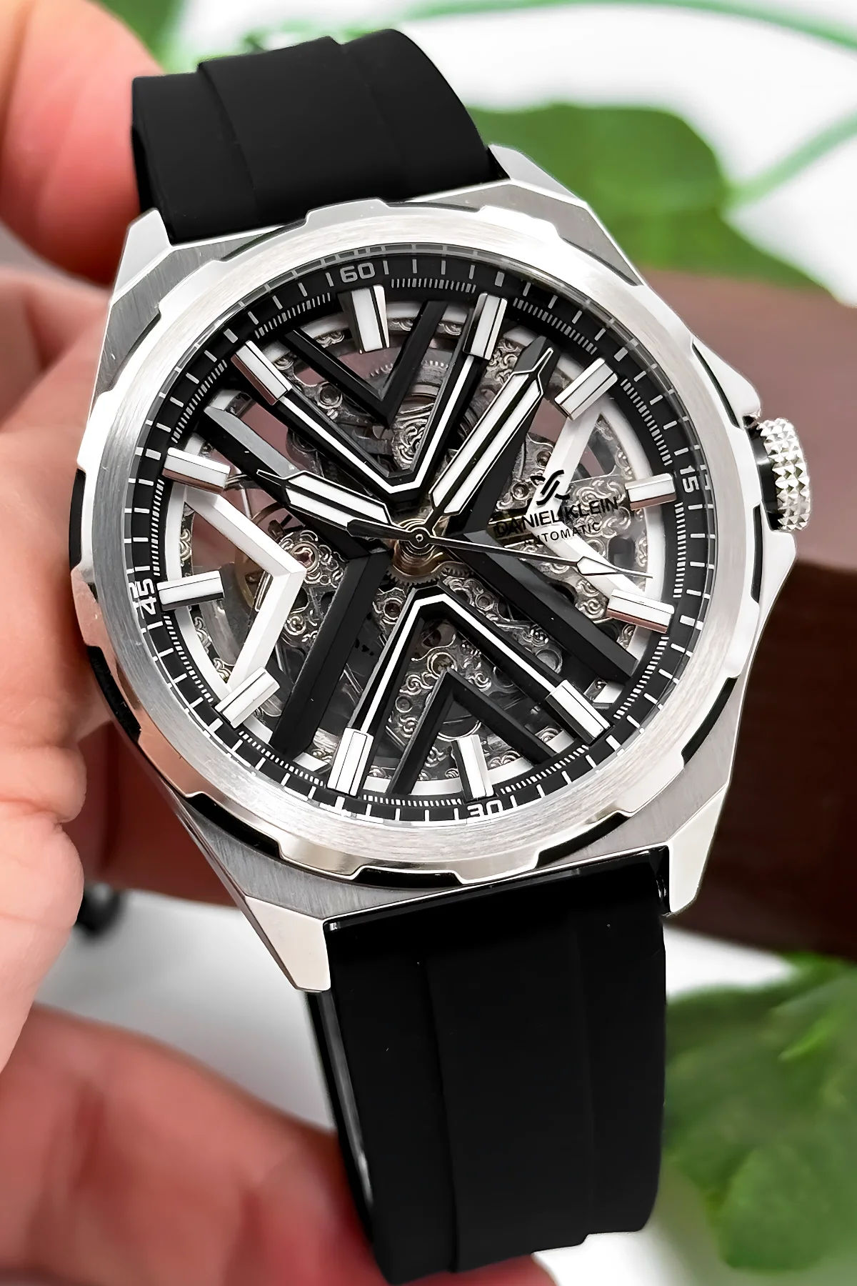 Daniel Klein Otomatik Mekanizma Silikon Kordon Çelik Kasa Erkek Kol Saati Siyah-Beyaz zmdk1193