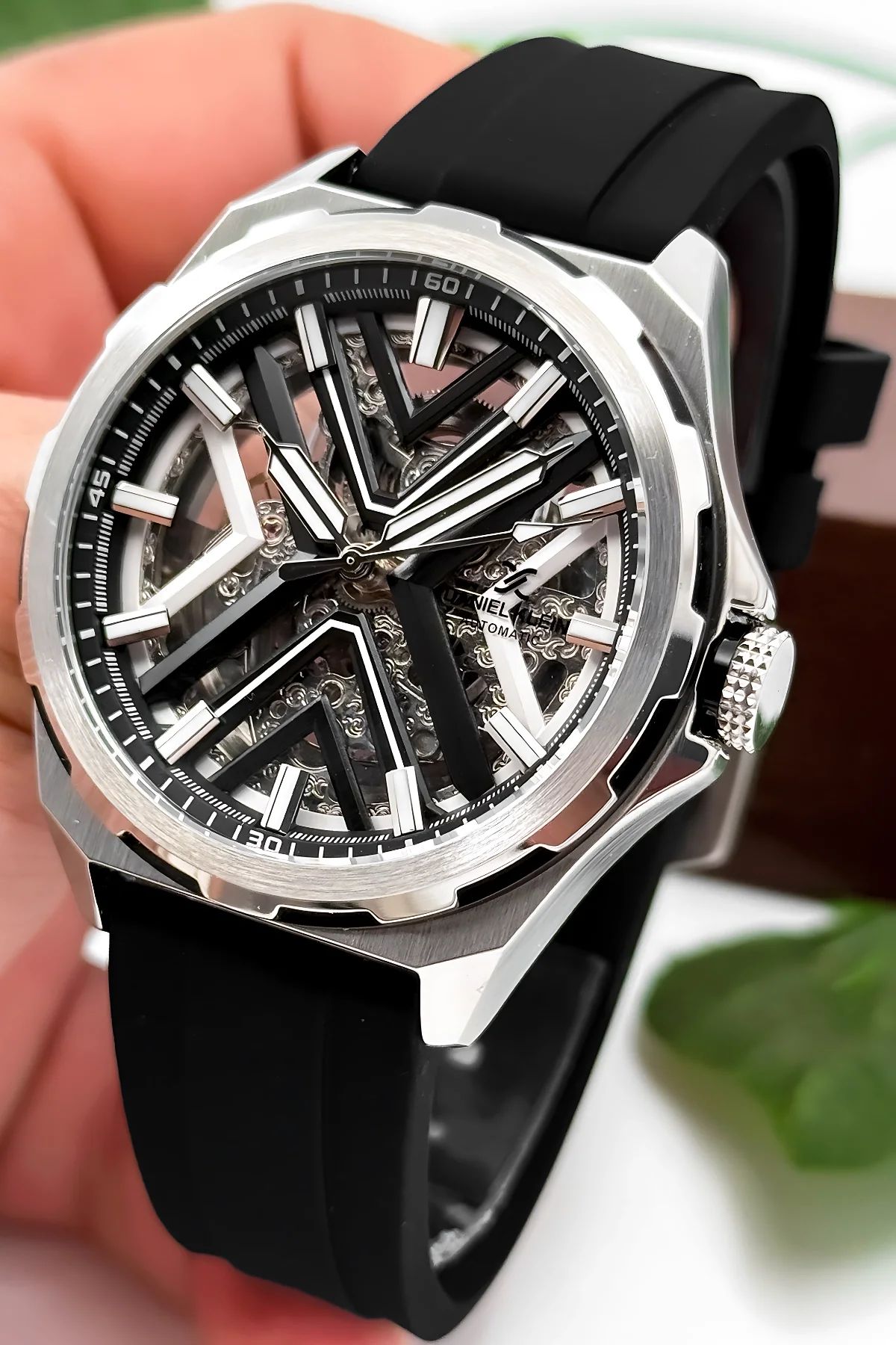 Daniel Klein Otomatik Mekanizma Silikon Kordon Çelik Kasa Erkek Kol Saati Siyah-Beyaz zmdk1193