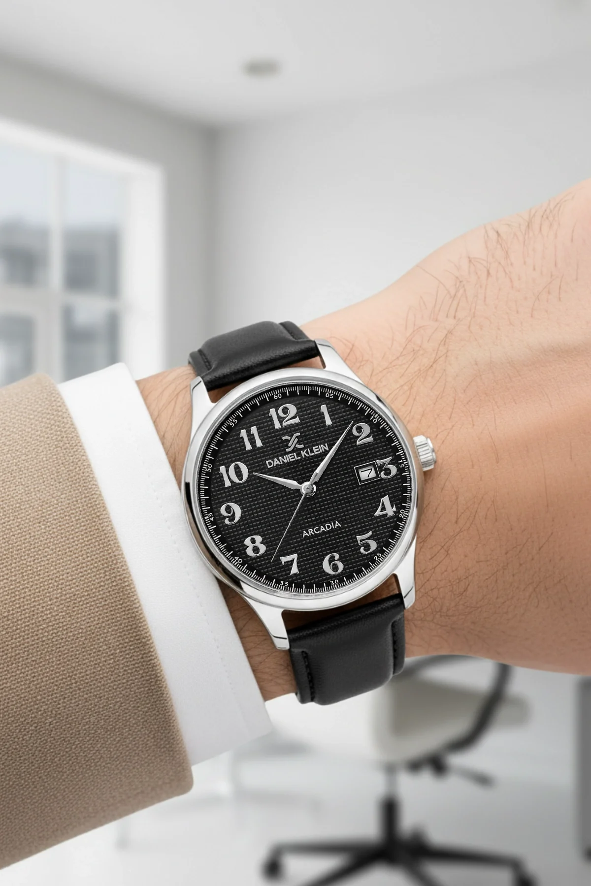 Daniel Klein Siyah Deri Kordon Gümüş Renk Çelik Kasa Takvimli Erkek Kol Saati Bileklik Hediyeli zmdk1170