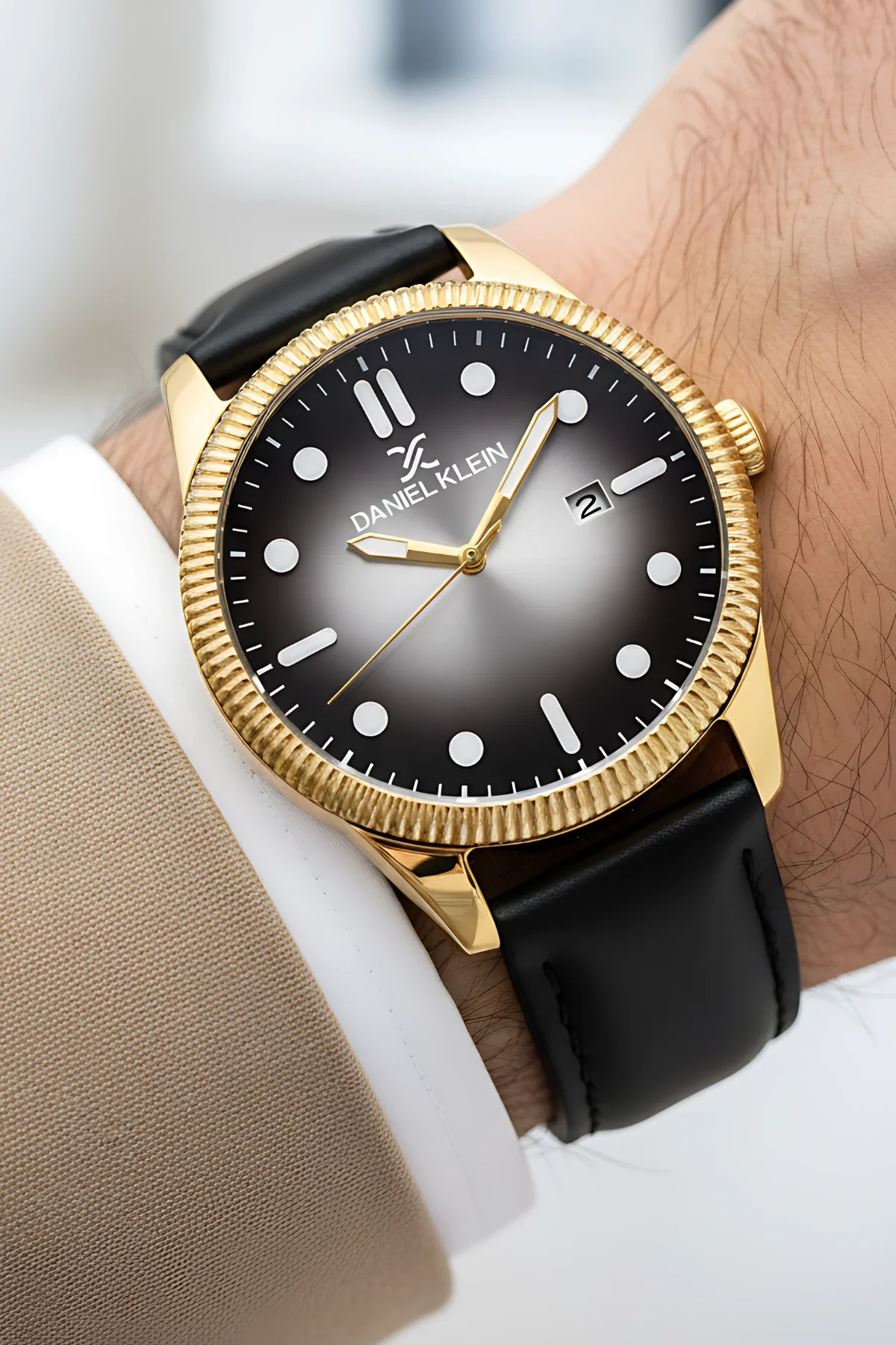 Daniel Klein Siyah Deri Kordon Takvimli Erkek Kol Saati Bileklik Hediyeli zmdk1148