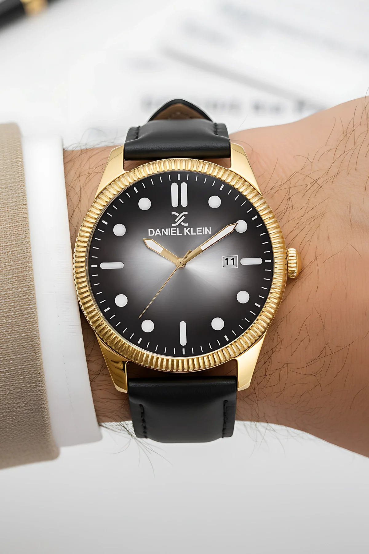 Daniel Klein Siyah Deri Kordon Takvimli Erkek Kol Saati Bileklik Hediyeli zmdk1148