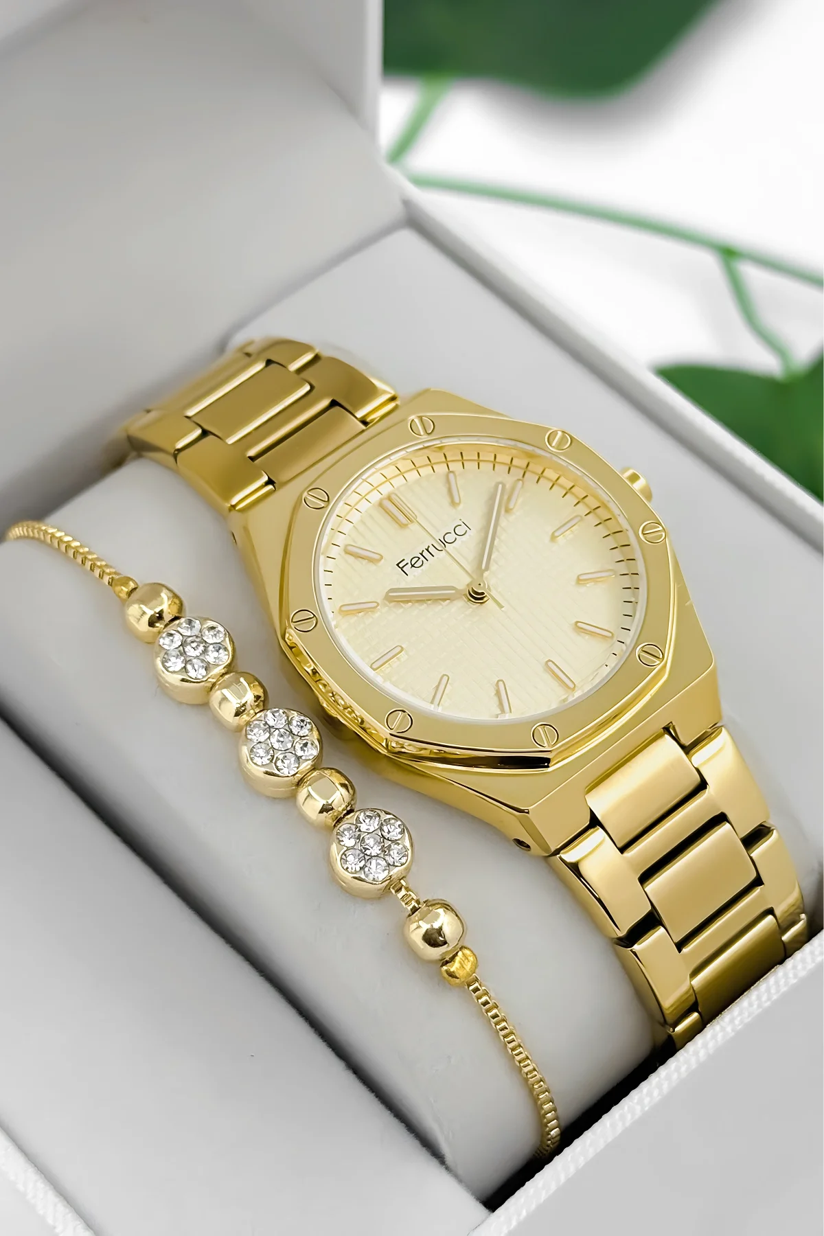 Ferrucci Çelik Kordon Çelik Kasa Kadın Kol Saati, 3 ATM Su Geçirmez Gold zmfer192