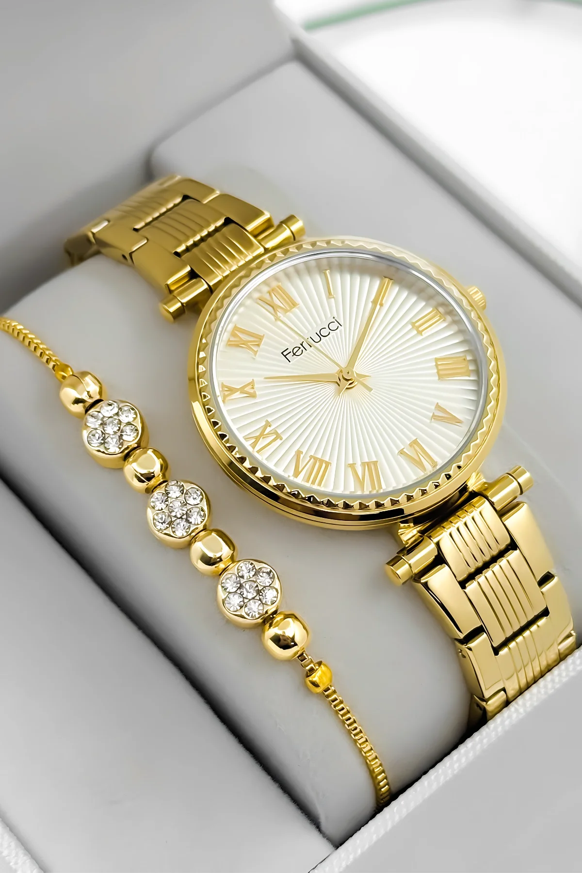 Ferrucci Çelik Kordon Çelik Kasa Kadın Kol Saati, 3 ATM Su Geçirmez Gold zmfer196