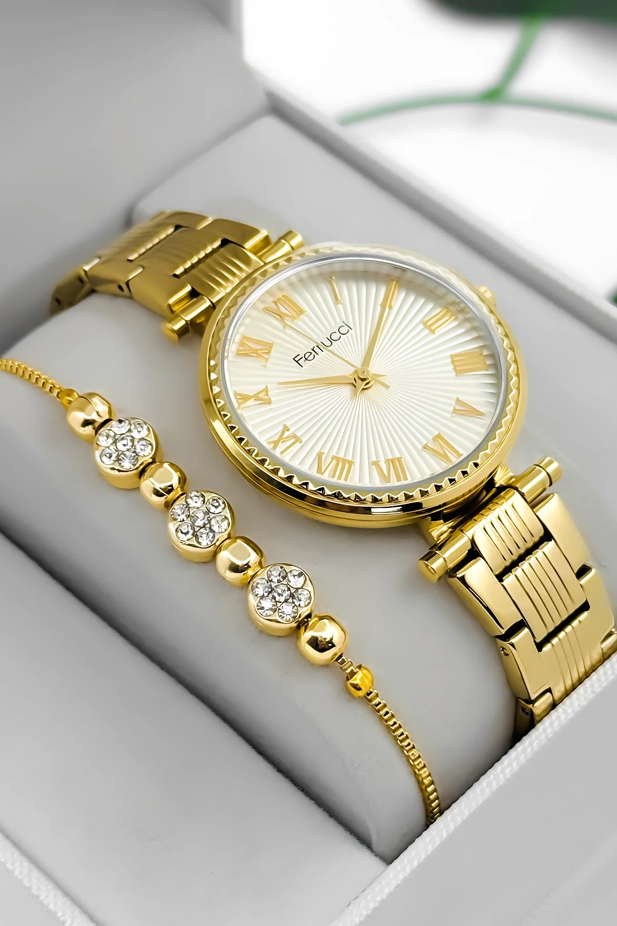 Ferrucci Çelik Kordon Çelik Kasa Kadın Kol Saati, 3 ATM Su Geçirmez Gold zmfer196