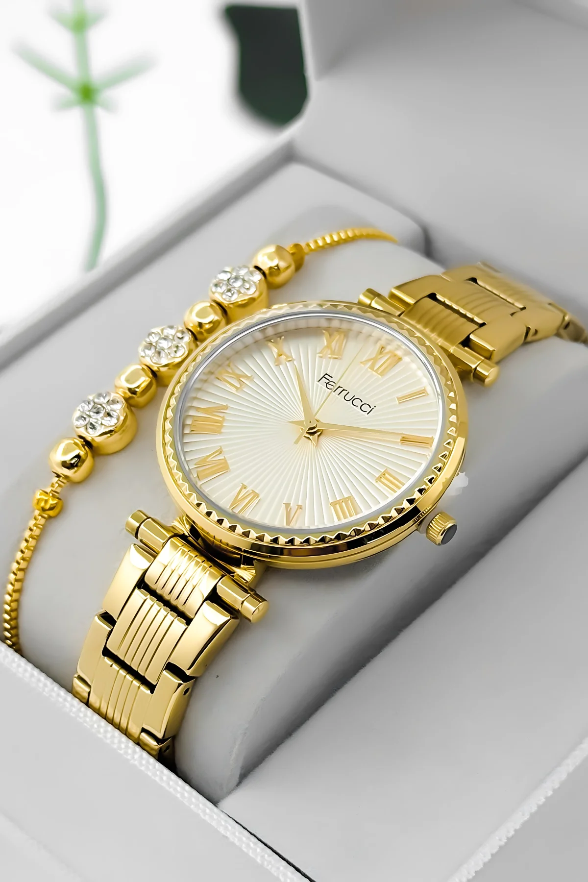 Ferrucci Çelik Kordon Çelik Kasa Kadın Kol Saati, 3 ATM Su Geçirmez Gold zmfer196
