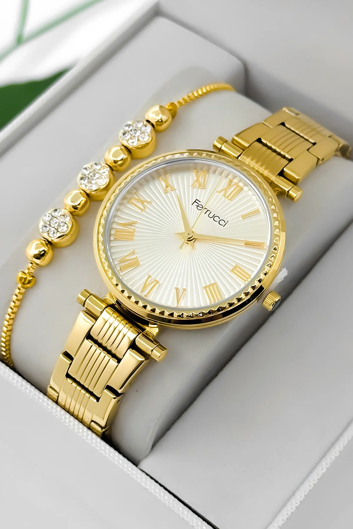 Ferrucci Çelik Kordon Çelik Kasa Kadın Kol Saati, 3 ATM Su Geçirmez Gold zmfer196