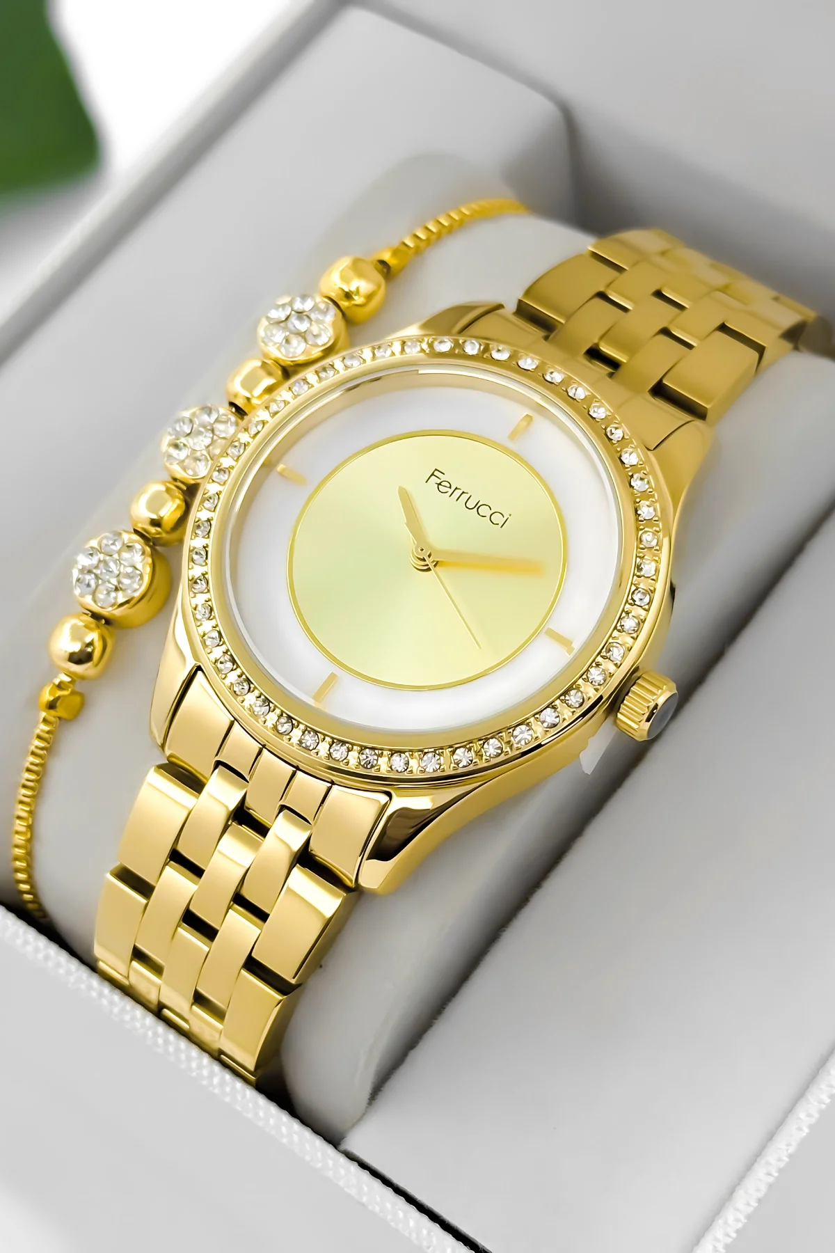 Ferrucci Çelik Kordon Çelik Kasa Kadın Kol Saati, 3 ATM Su Geçirmez Gold zmfer197
