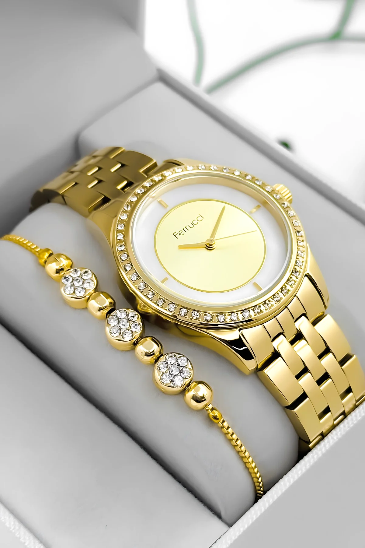 Ferrucci Çelik Kordon Çelik Kasa Kadın Kol Saati, 3 ATM Su Geçirmez Gold zmfer197