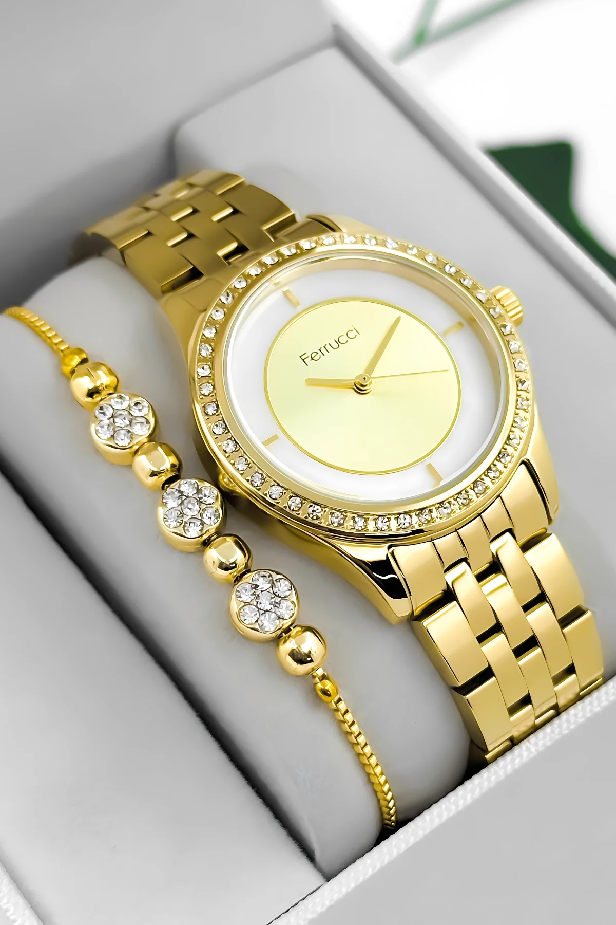 Ferrucci Çelik Kordon Çelik Kasa Kadın Kol Saati, 3 ATM Su Geçirmez Gold zmfer197