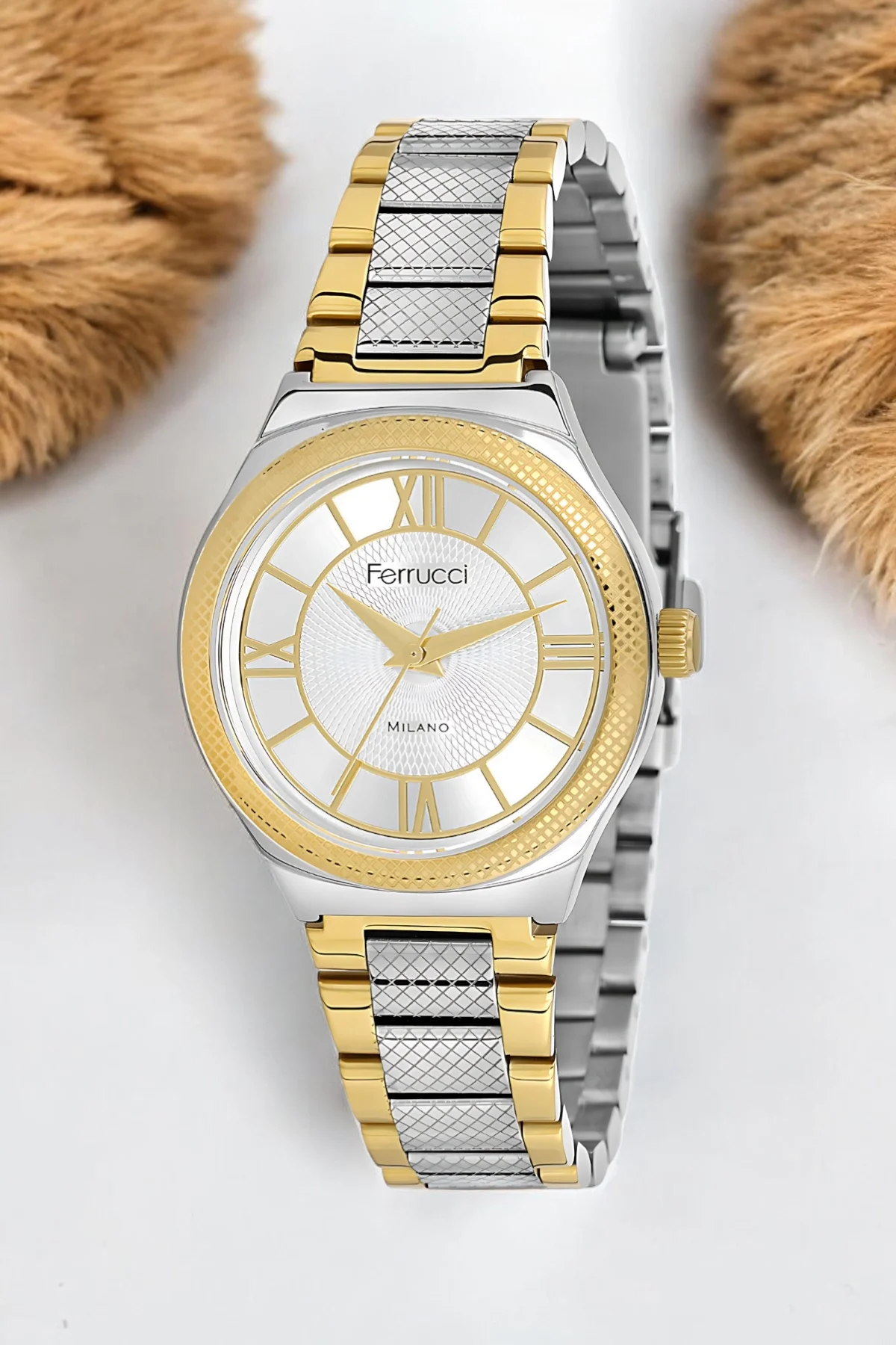 Ferrucci Çelik Kordon Çelik Kasa Kadın Kol Saati, 3 ATM Su Geçirmez Gümüş-Beyaz-Gold zmfer171