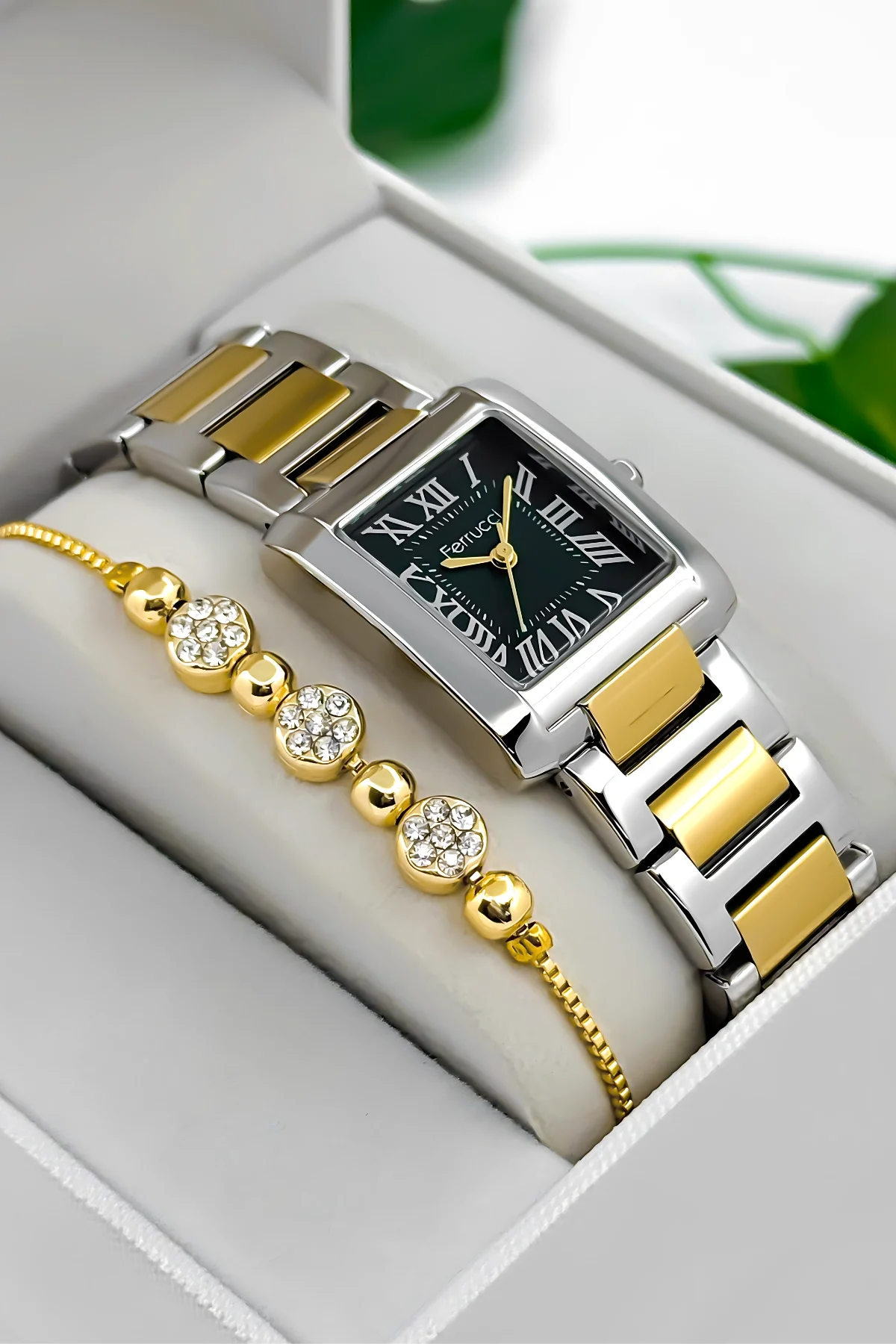 Ferrucci Çelik Kordon Çelik Kasa Kadın Kol Saati, 3 ATM Su Geçirmez Gümüş-Gold-Yeşil zmfer194