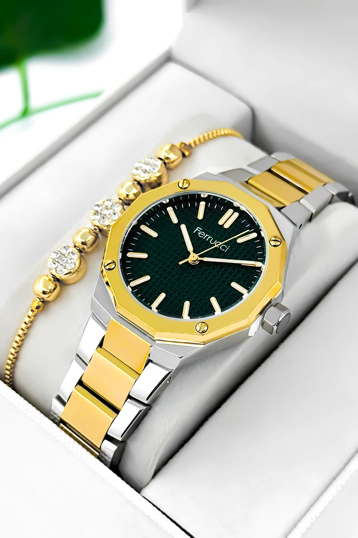 Ferrucci Çelik Kordon Çelik Kasa Kadın Kol Saati, 3 ATM Su Geçirmez Gümüş-Gold zmfer193