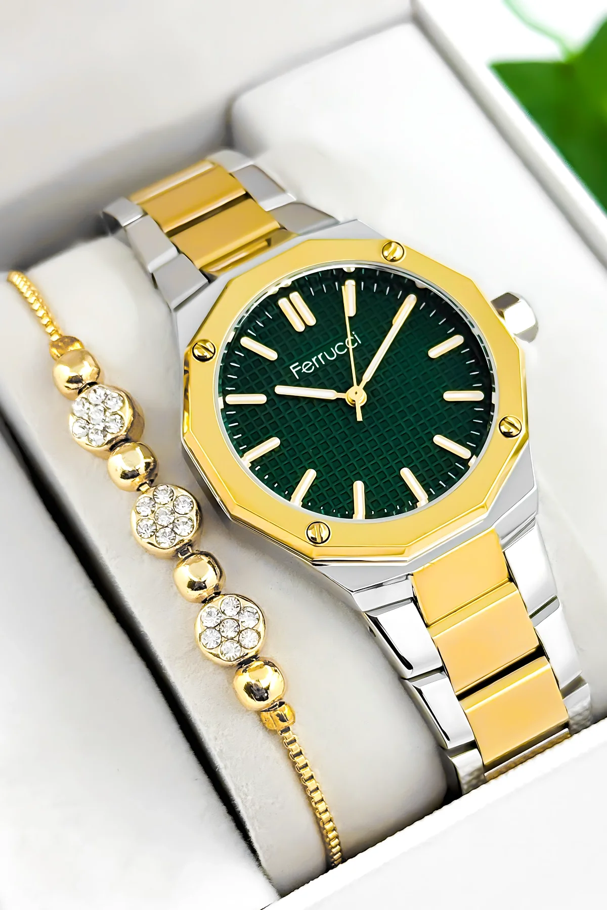 Ferrucci Çelik Kordon Çelik Kasa Kadın Kol Saati, 3 ATM Su Geçirmez Gümüş-Gold zmfer193