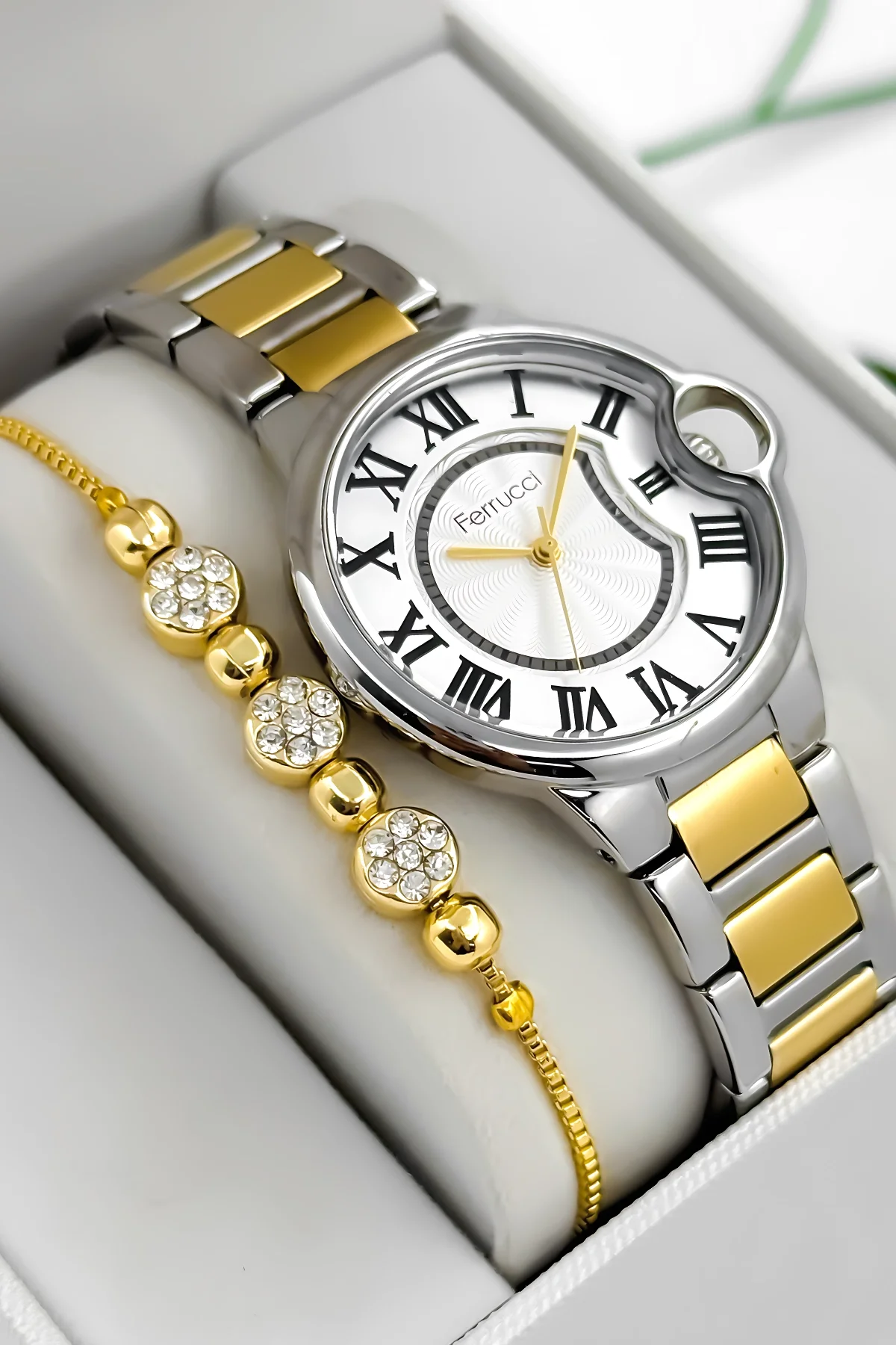 Ferrucci Çelik Kordon Çelik Kasa Kadın Kol Saati, 3 ATM Su Geçirmez Gümüş-Gold zmfer195