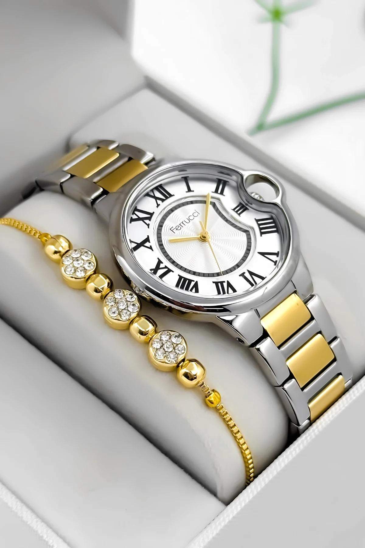 Ferrucci Çelik Kordon Çelik Kasa Kadın Kol Saati, 3 ATM Su Geçirmez Gümüş-Gold zmfer195