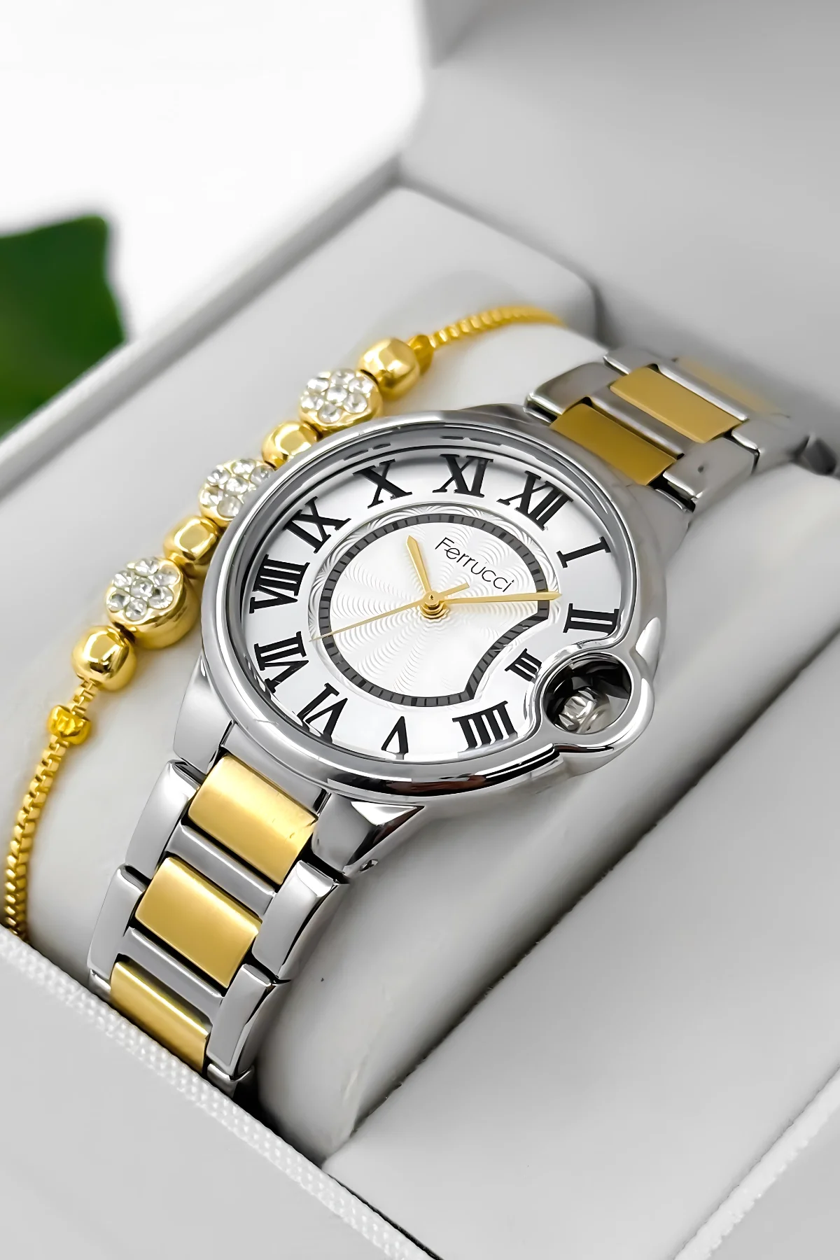 Ferrucci Çelik Kordon Çelik Kasa Kadın Kol Saati, 3 ATM Su Geçirmez Gümüş-Gold zmfer195