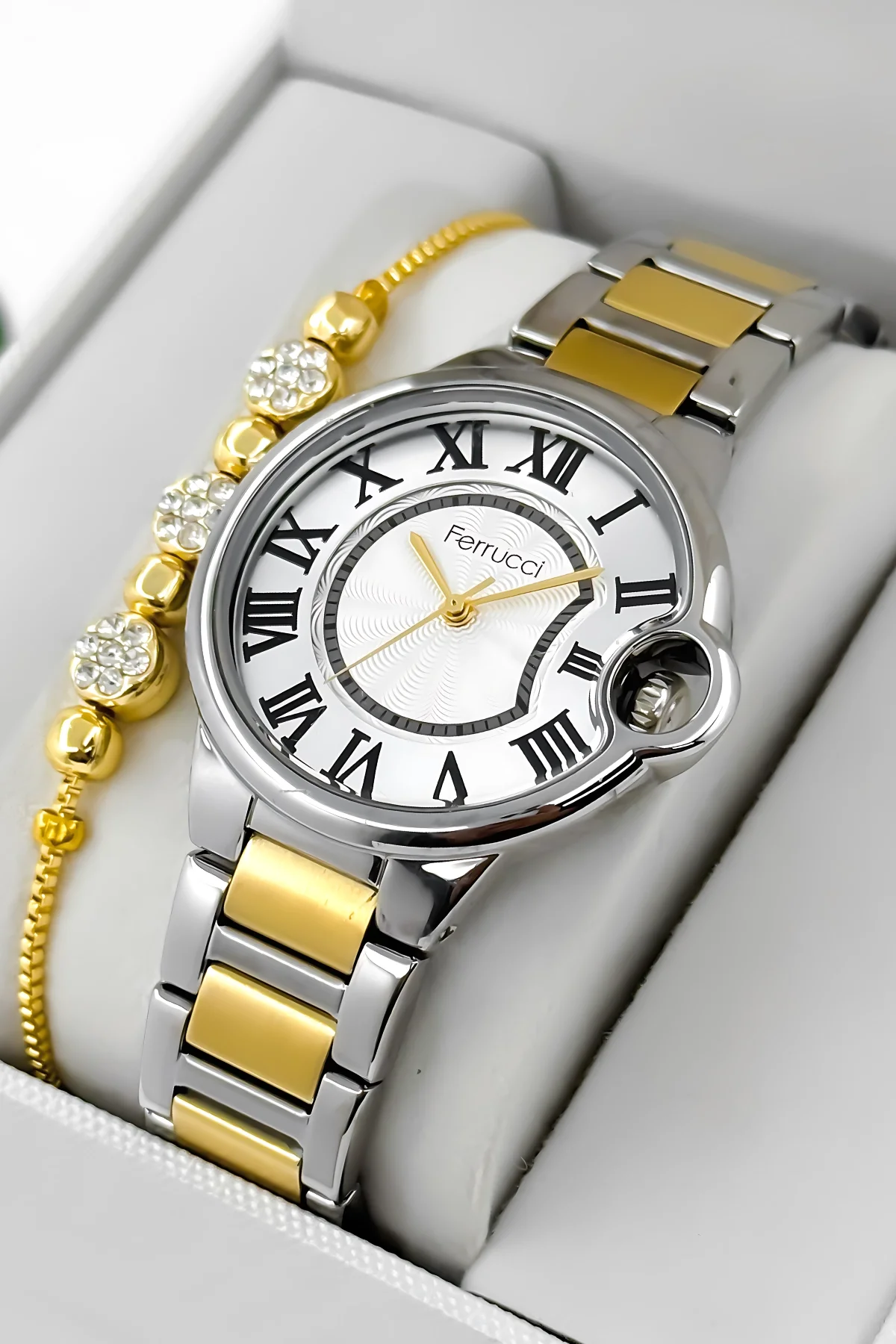 Ferrucci Çelik Kordon Çelik Kasa Kadın Kol Saati, 3 ATM Su Geçirmez Gümüş-Gold zmfer195
