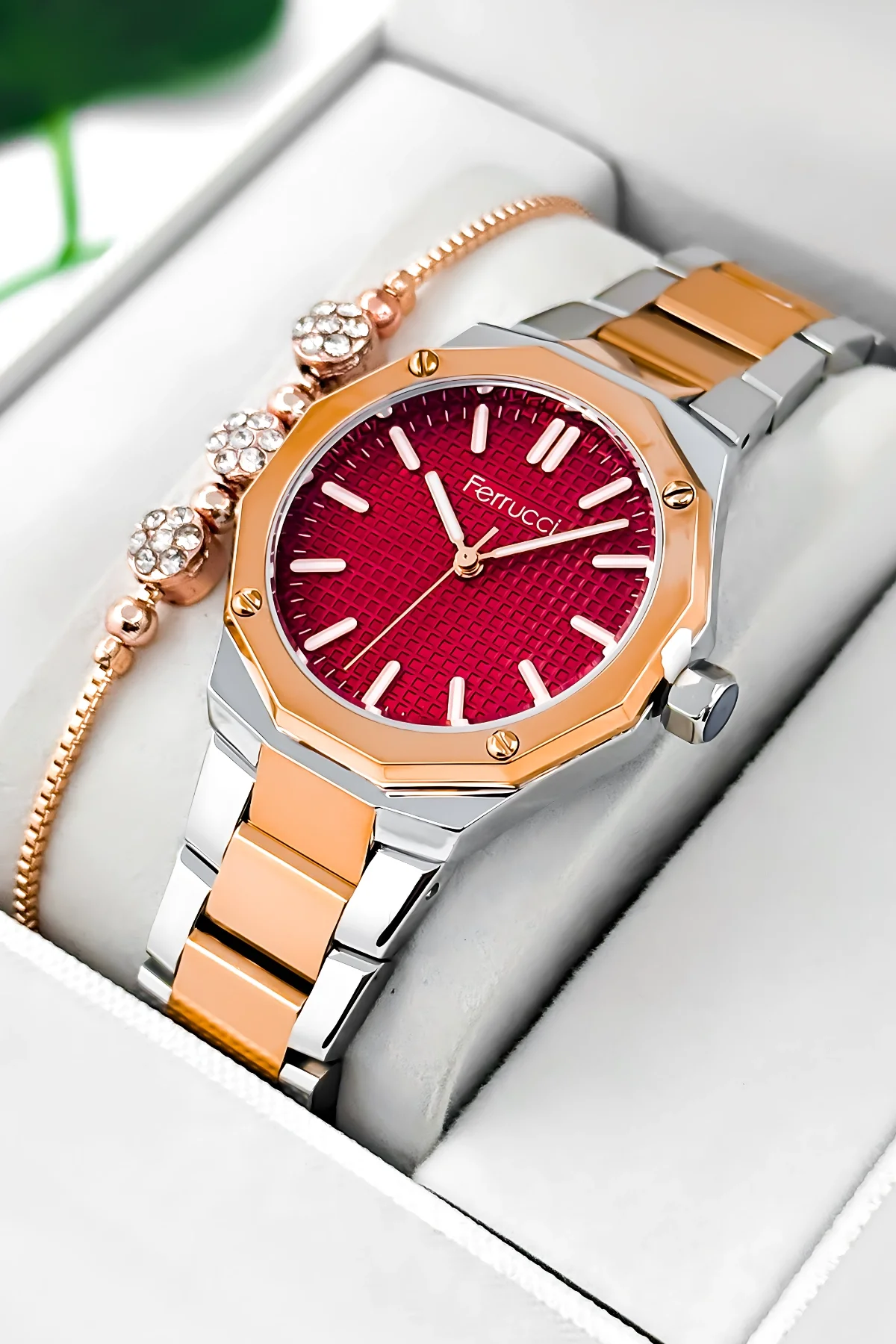 Ferrucci Çelik Kordon Çelik Kasa Kadın Kol Saati, 3 ATM Su Geçirmez Gümüş-Rose zmfer193
